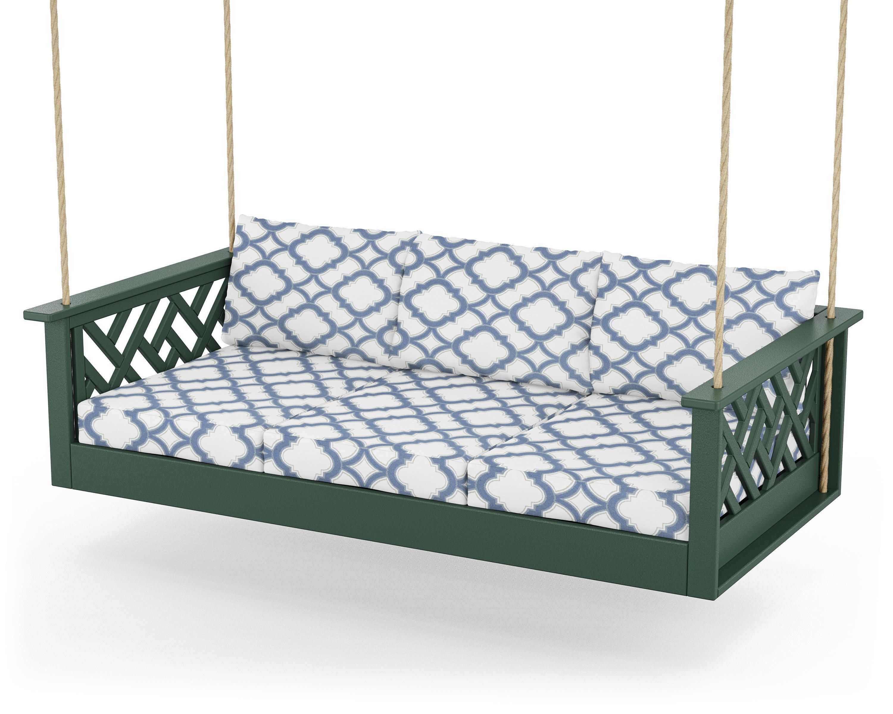 POLYWOOD® Chippendale Daybed Swing in Green / Trellis Sky Blue