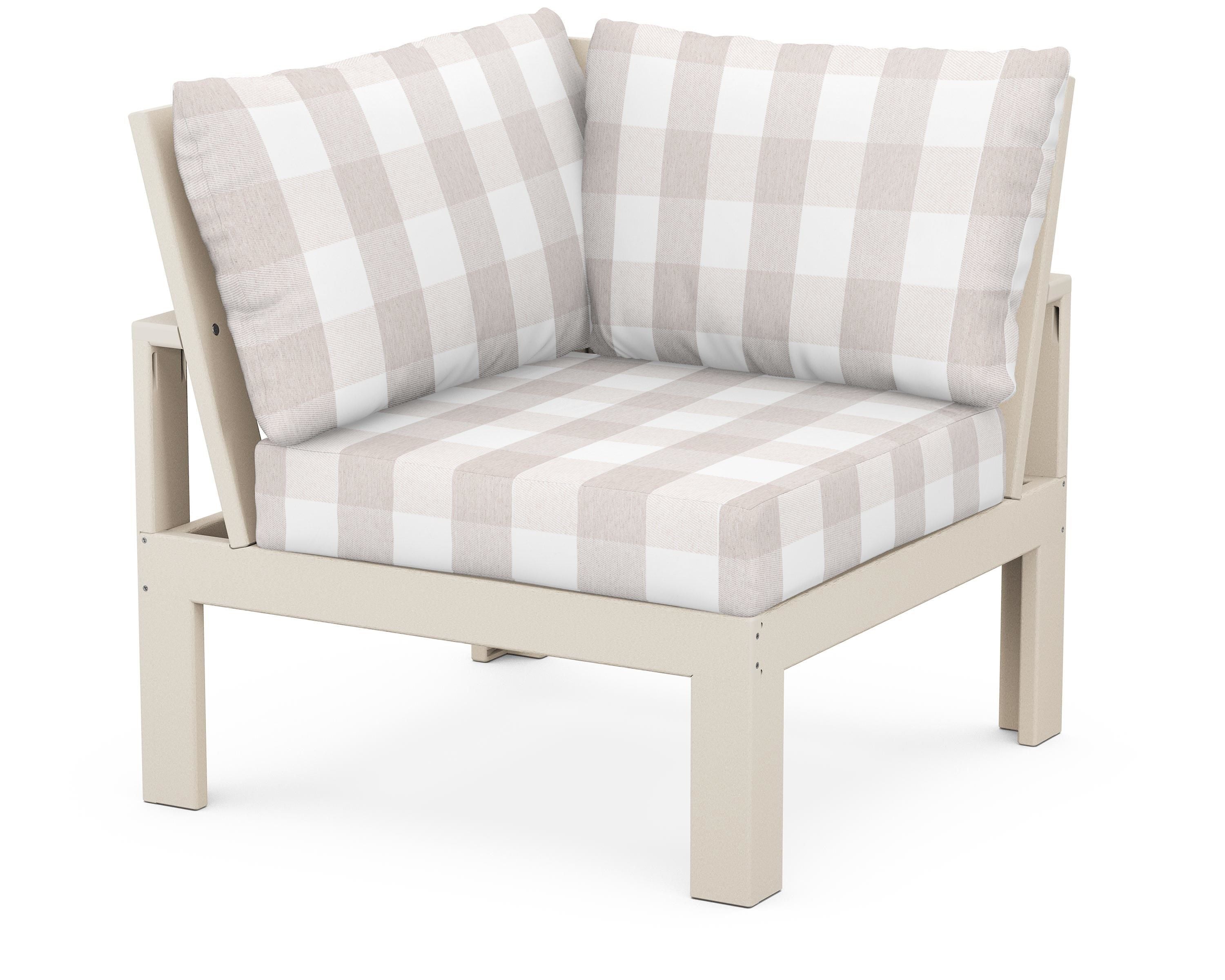 Unbranded Modular Corner Chair in Sand / Buffalo Plaid Dune Burlap