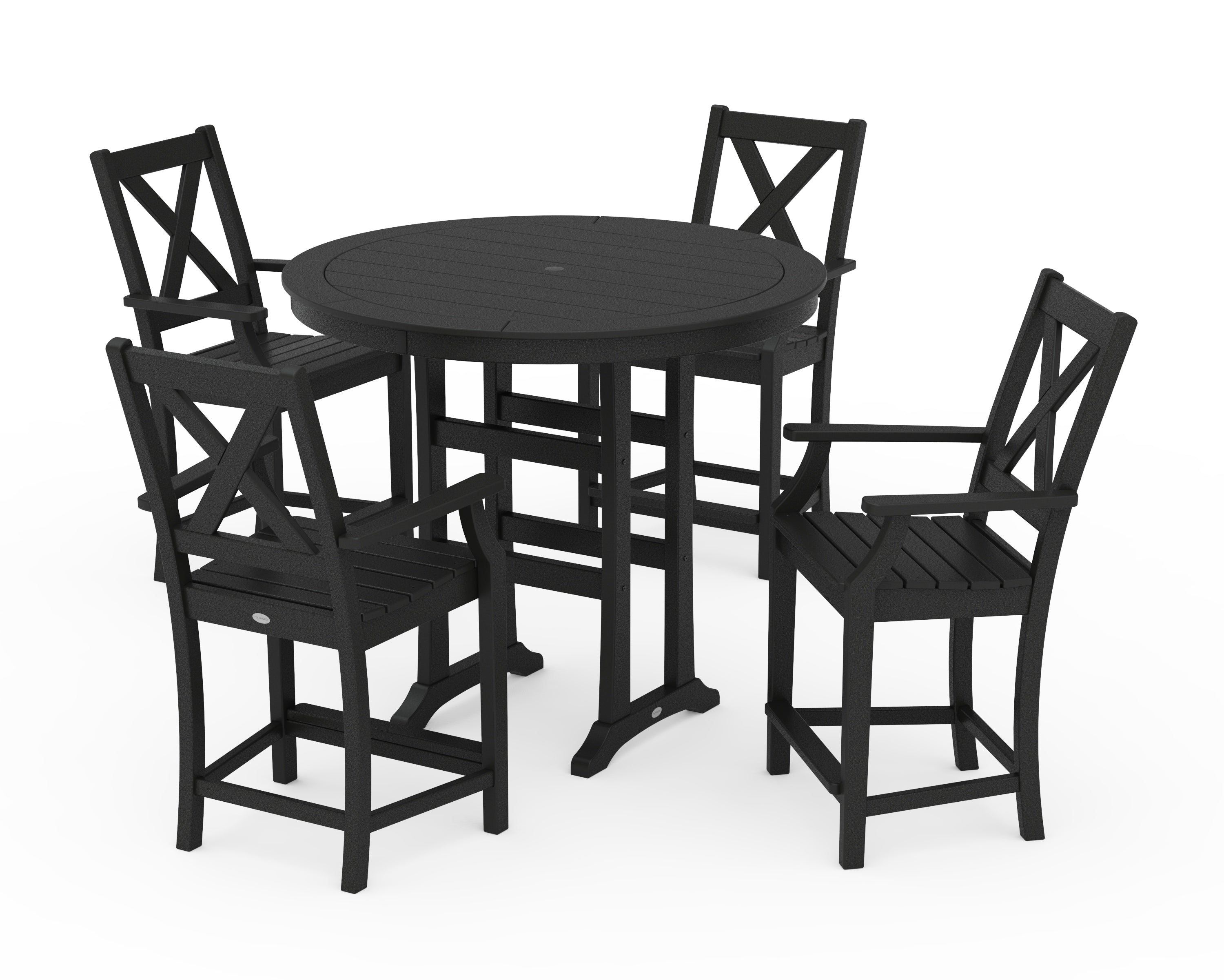 POLYWOOD® Braxton 5-Piece Nautical Trestle Arm Chair Counter Set in Black