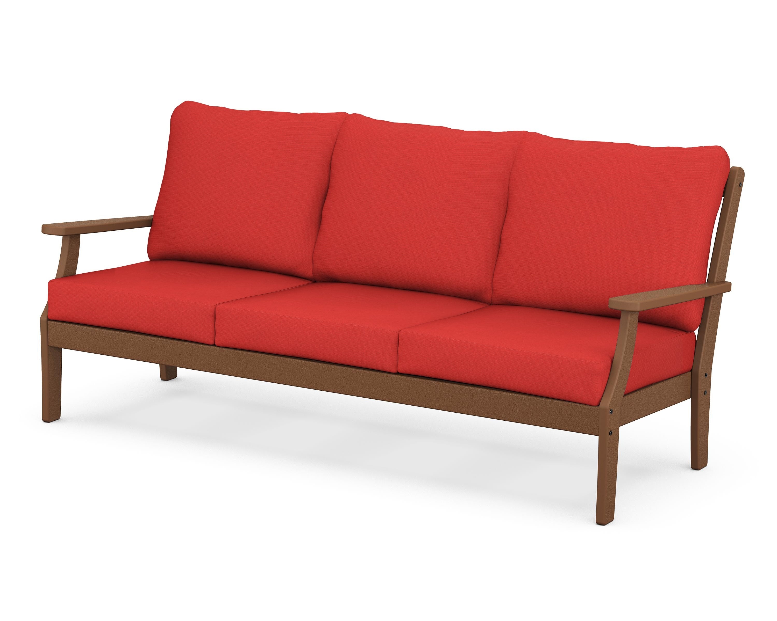 POLYWOOD® Braxton Deep Seating Sofa in Teak / Crimson Linen
