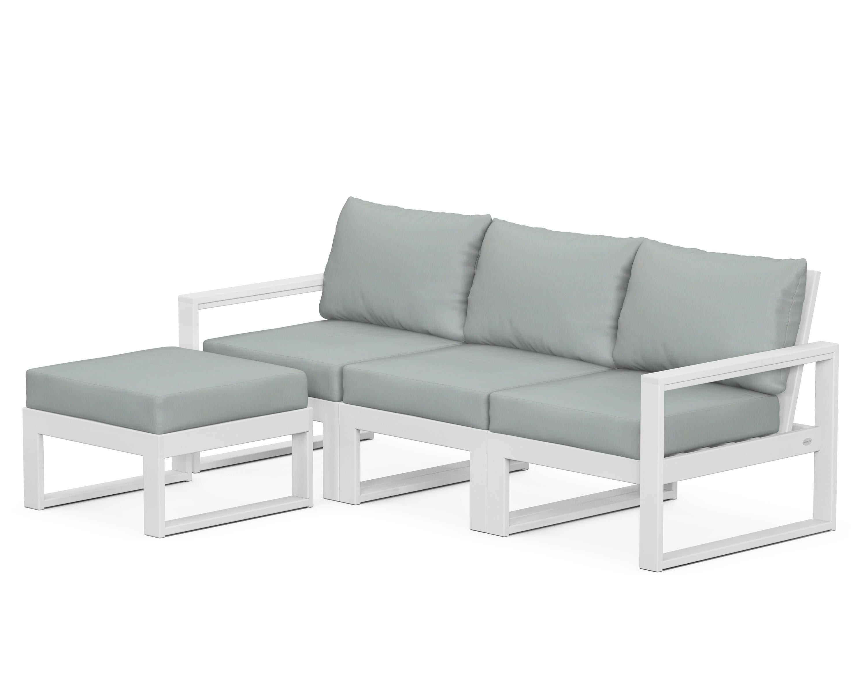POLYWOOD® EDGE 4-Piece Modular Deep Seating Set with Ottoman in White / Spa