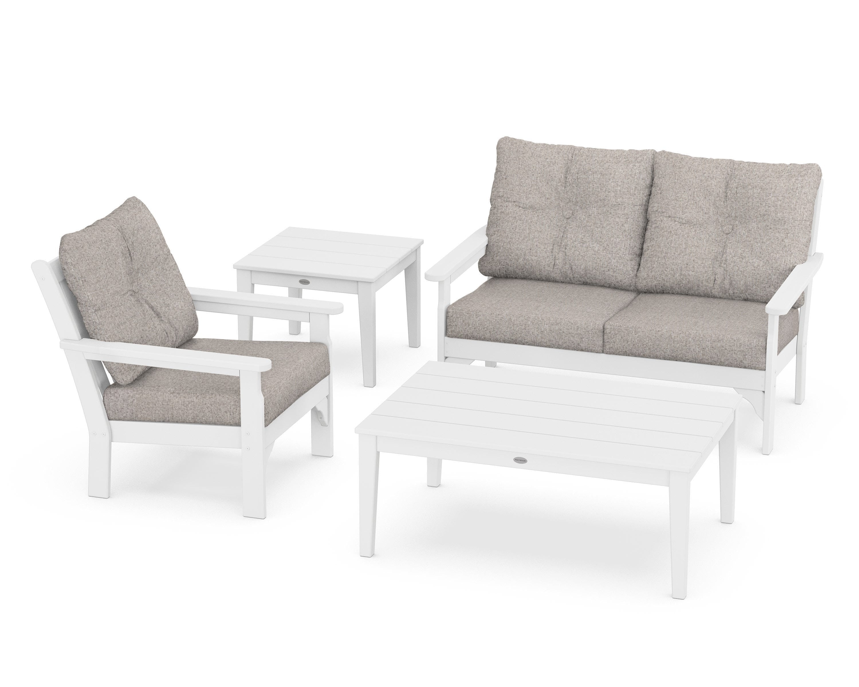 POLYWOOD® Vineyard 4-Piece Deep Seating Set in White / Weathered Tweed