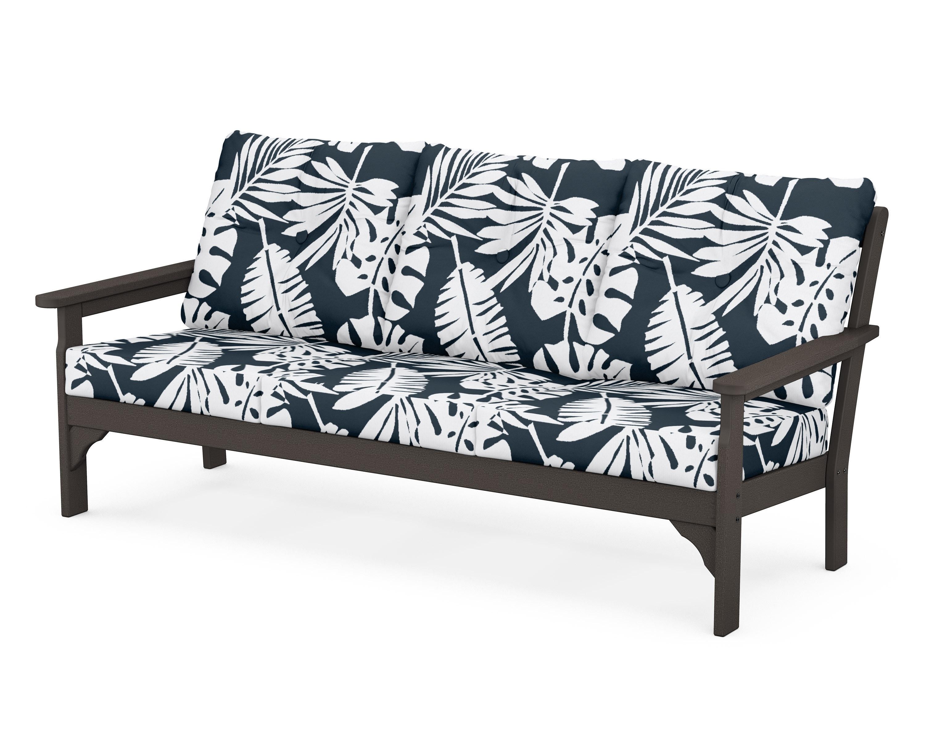 POLYWOOD® Vineyard Deep Seating Sofa in Vintage Coffee / Leaf Marine Indigo