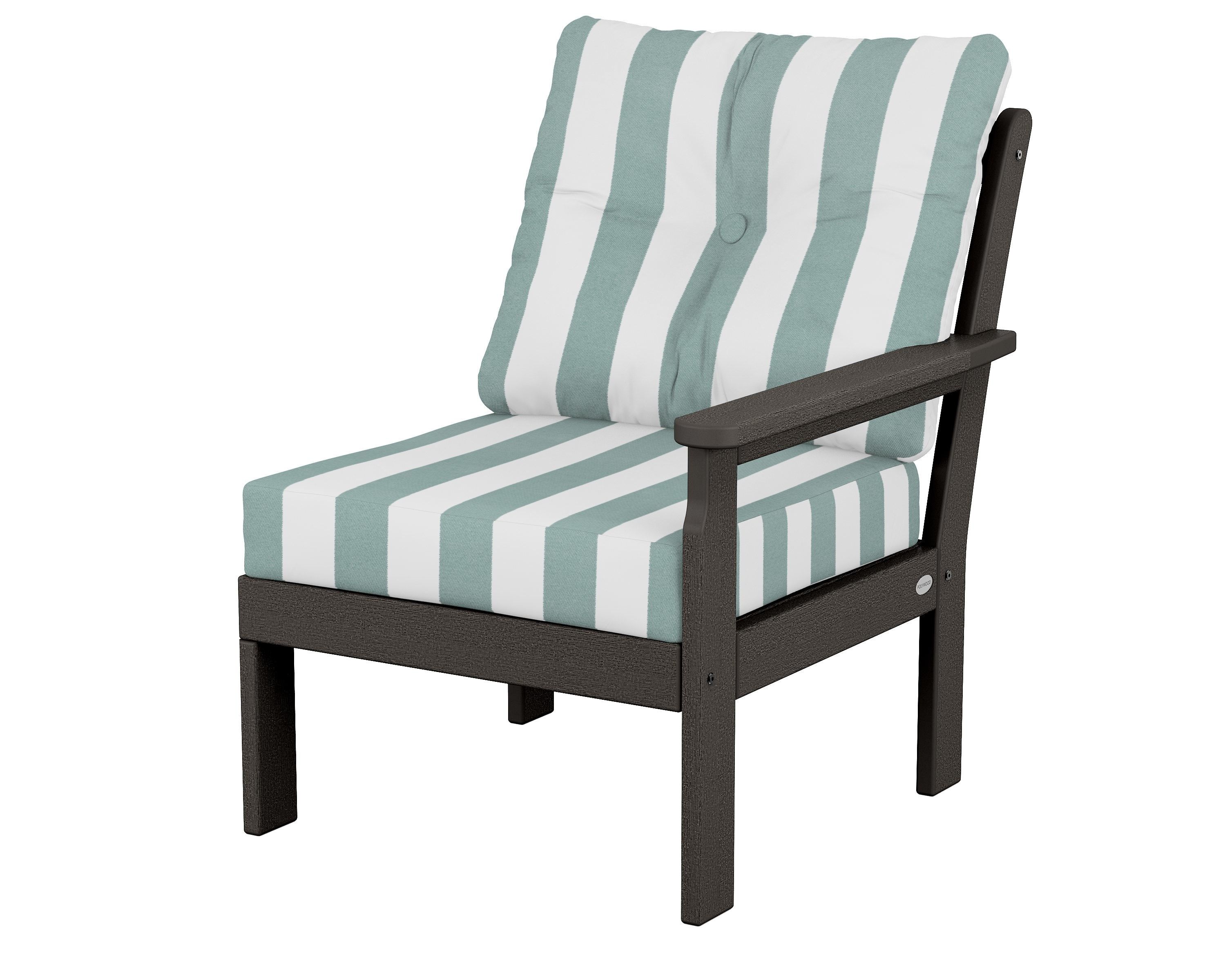 POLYWOOD® Vineyard Modular Right Arm Chair in Vintage Coffee / Cabana Stripe Glacier Spa