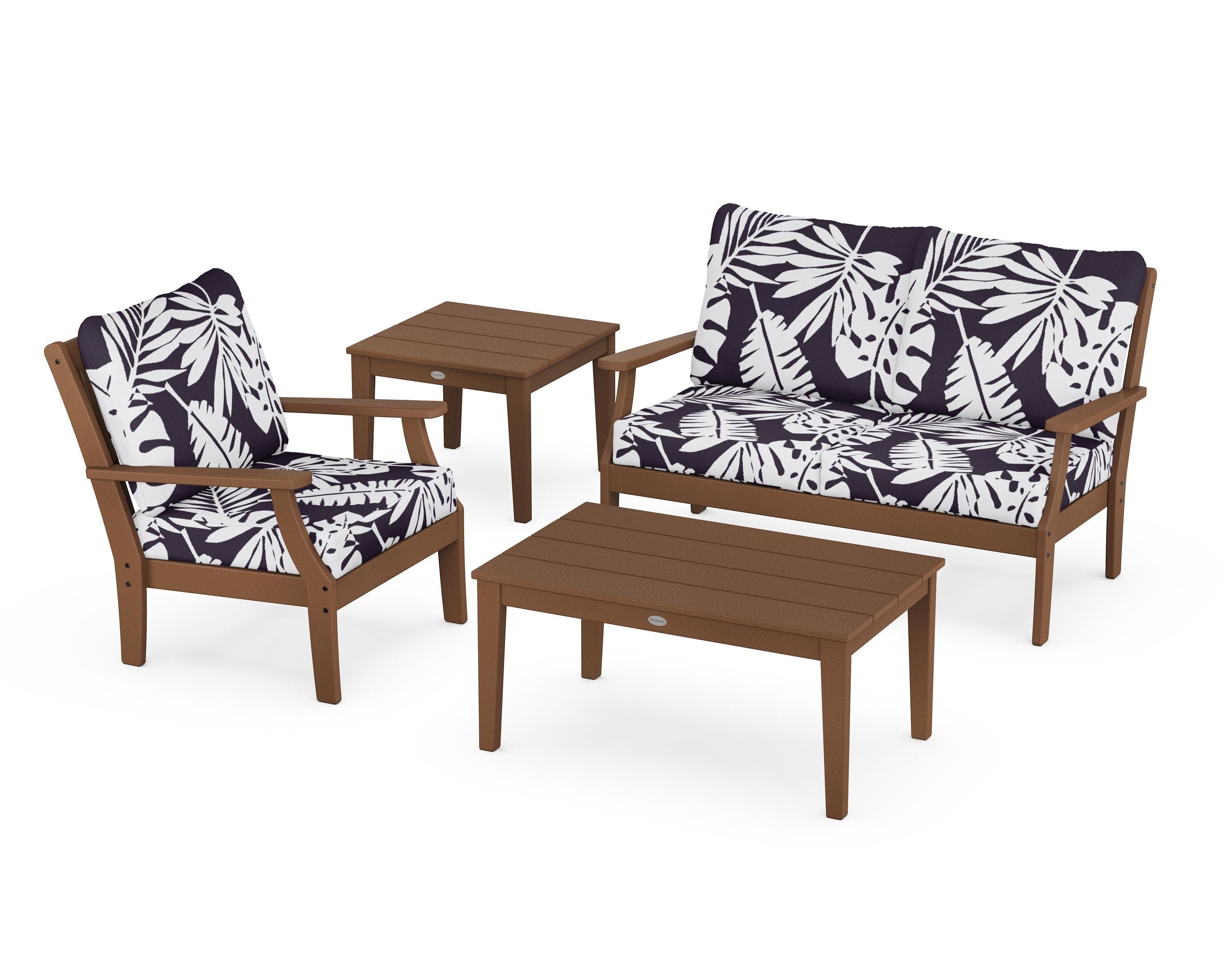 POLYWOOD® Braxton 4-Piece Deep Seating Set in Teak / Leaf Navy