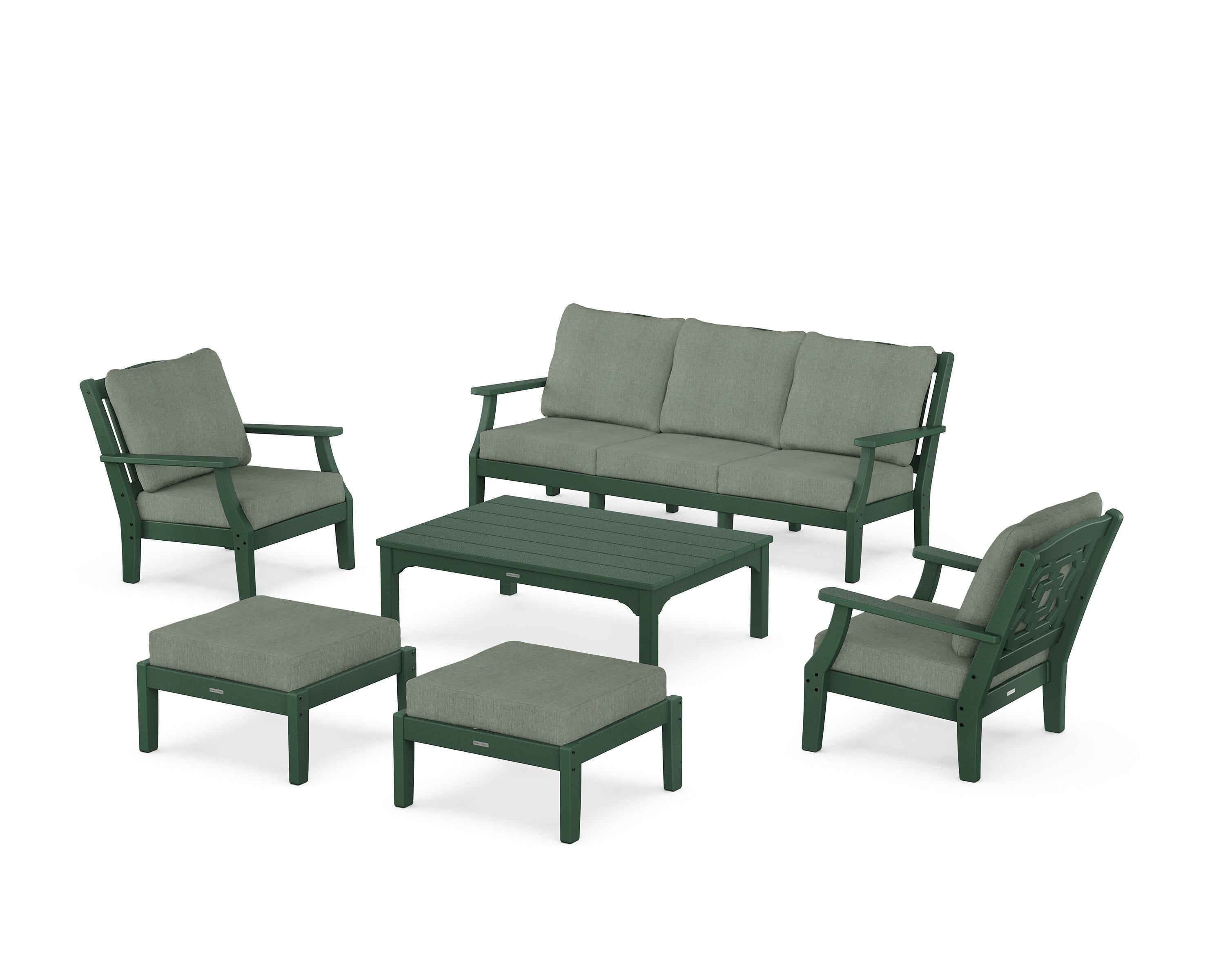 Martha Stewart by POLYWOOD® Chinoiserie 6-Piece Lounge Sofa Set in Green / Cast Sage