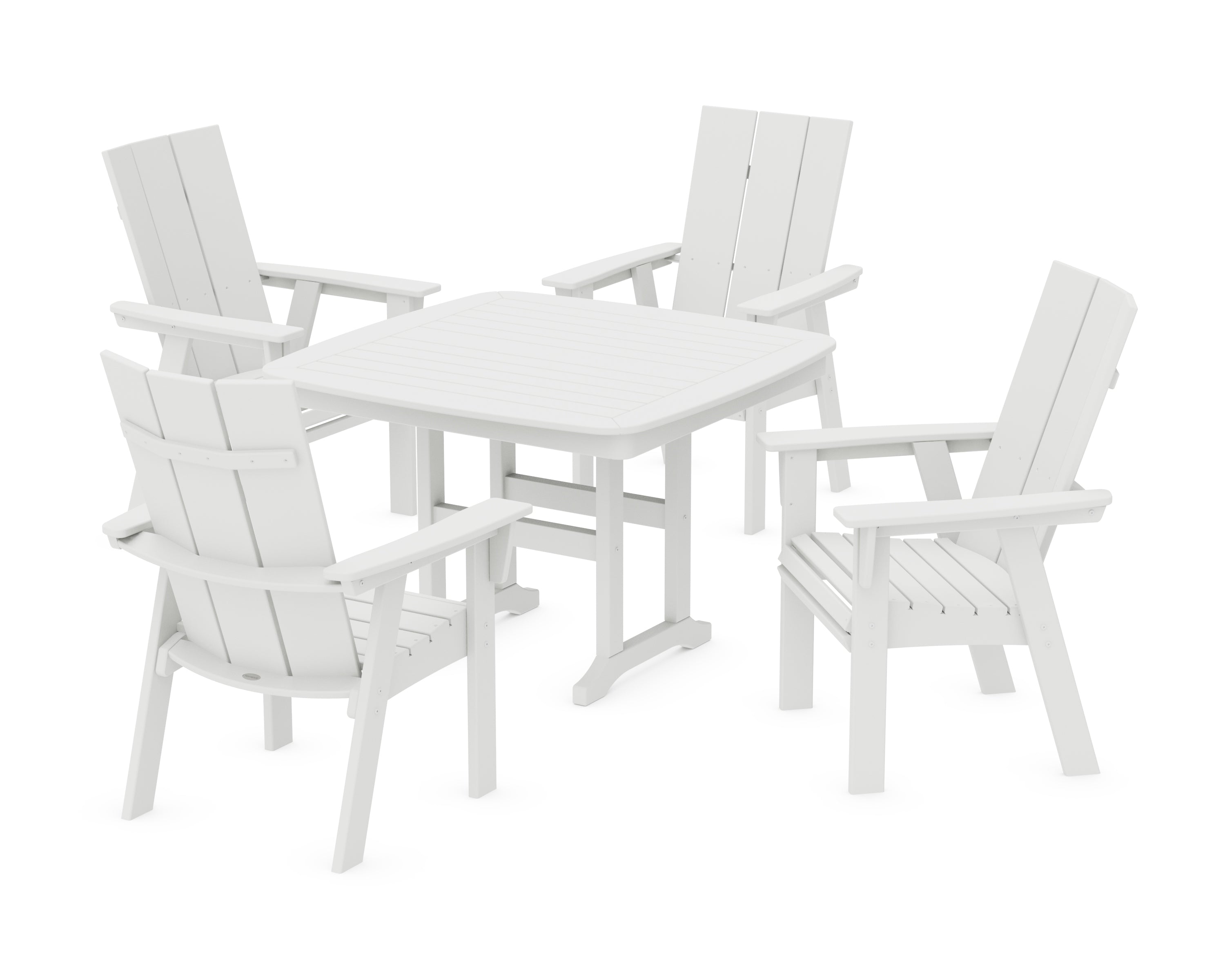 POLYWOOD® Modern Curveback Adirondack 5-Piece Dining Set in White