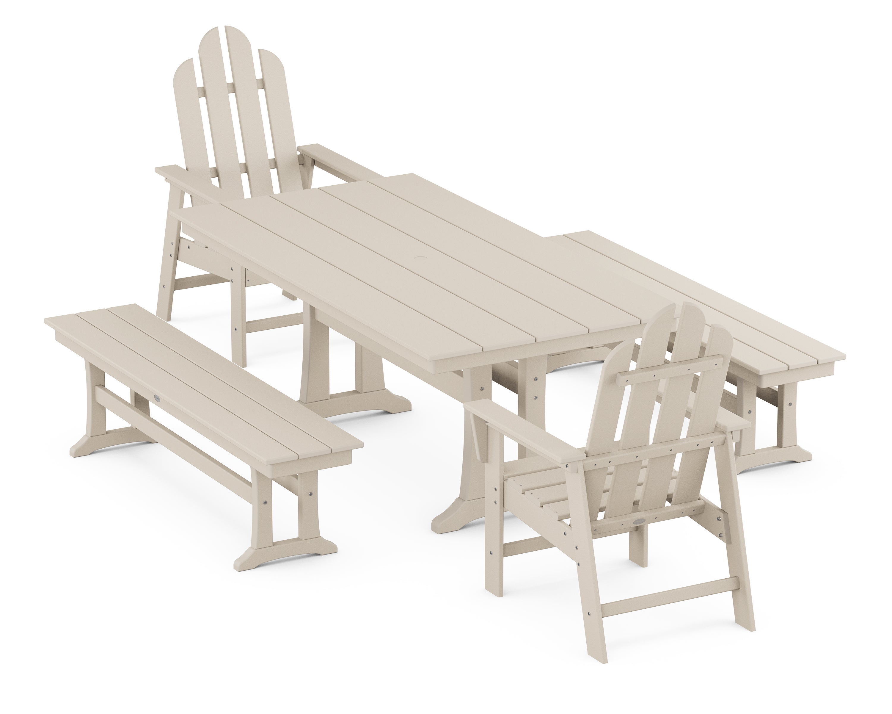 POLYWOOD® Long Island 5-Piece Farmhouse Dining Set With Trestle Legs in Sand