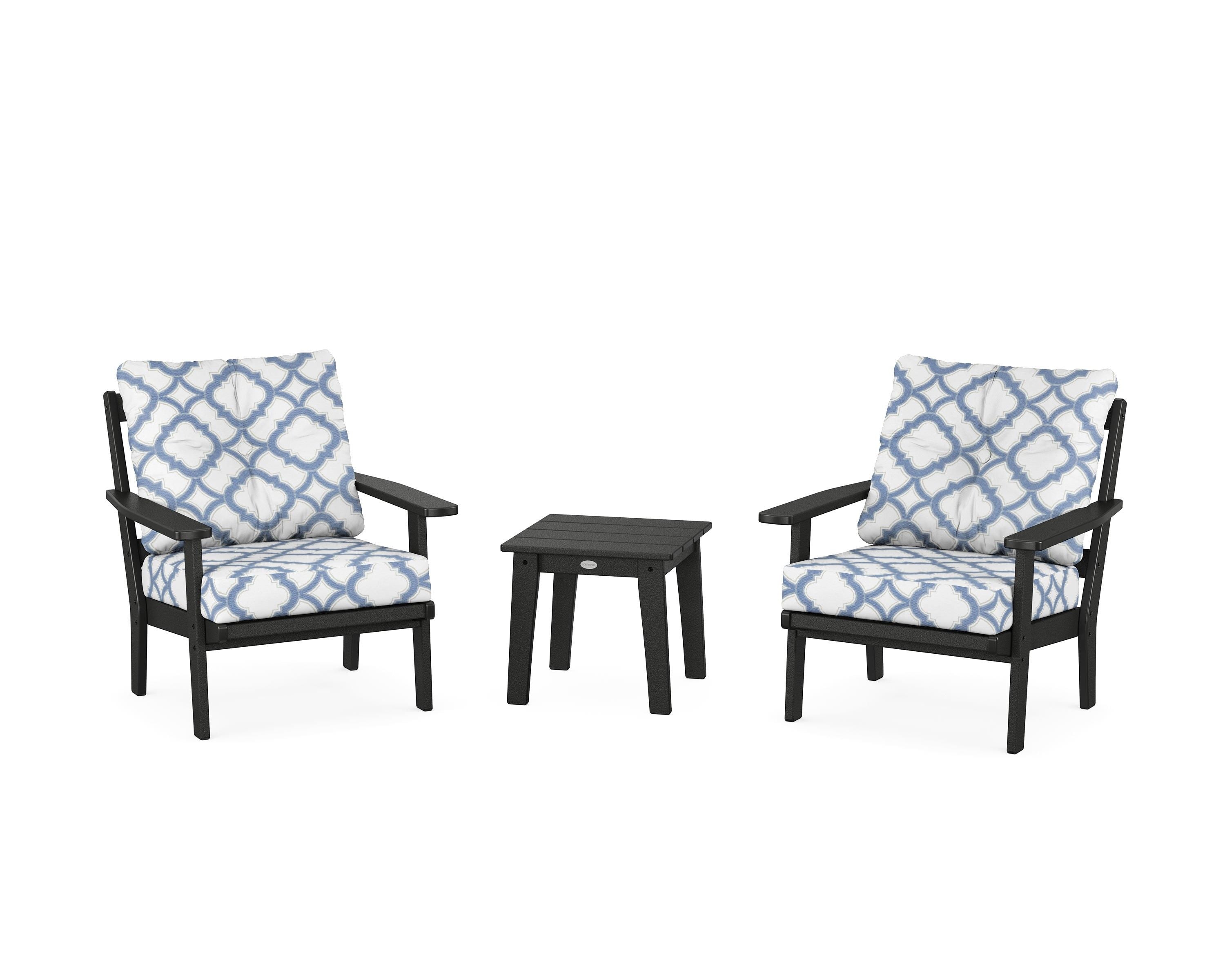 POLYWOOD® Prairie 3-Piece Deep Seating Set in Black / Trellis Sky Blue