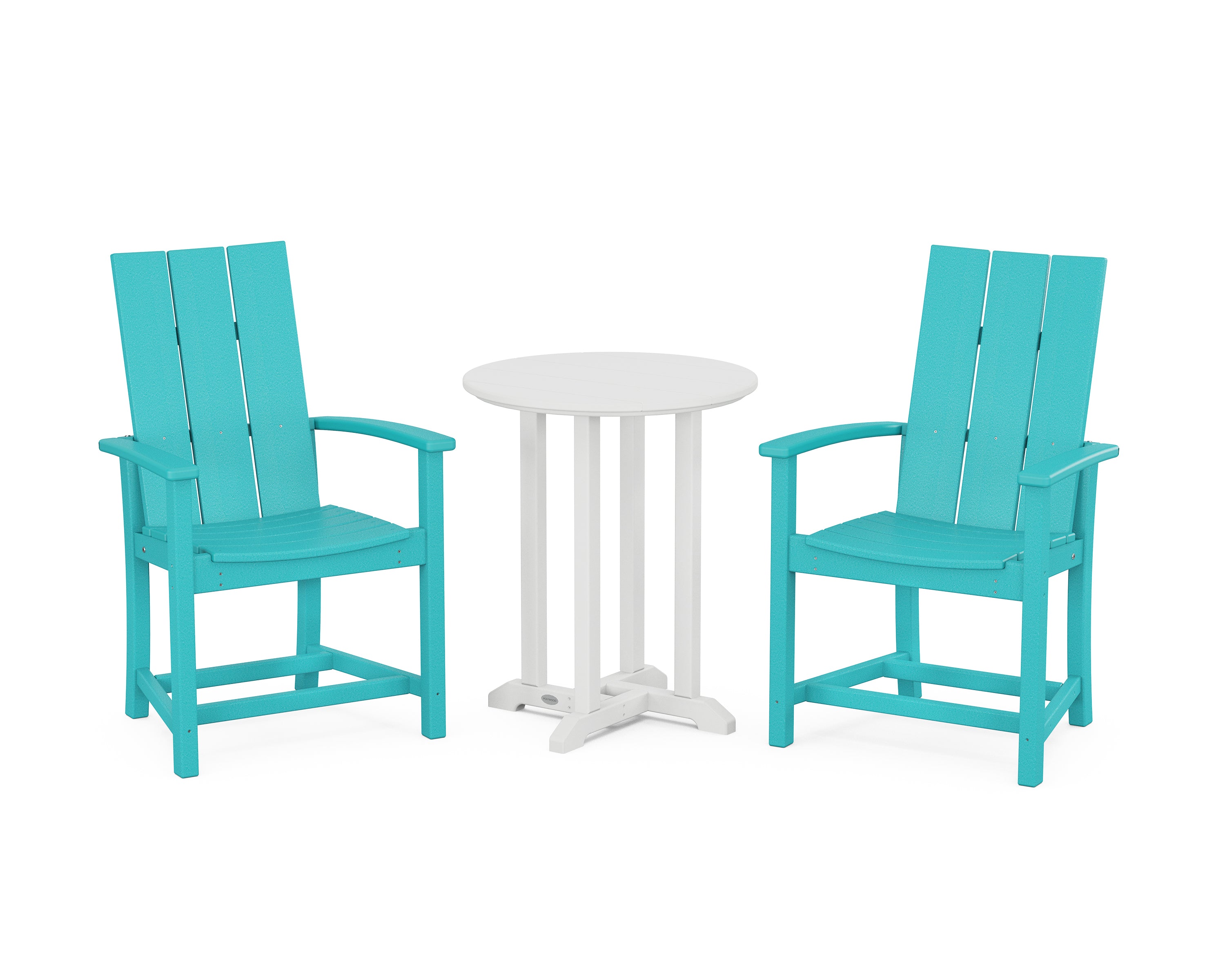 POLYWOOD® Modern Adirondack 3-Piece Round Farmhouse Bistro Dining Set in Aruba / White
