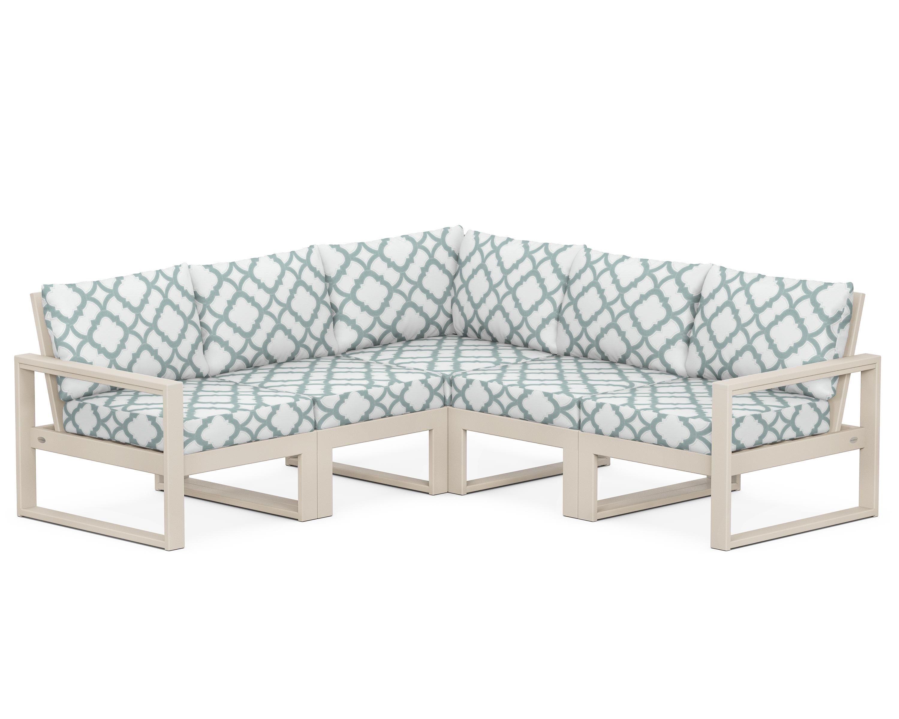 POLYWOOD® EDGE 5-Piece Modular Deep Seating Set in Sand / Trellis Glacier Spa