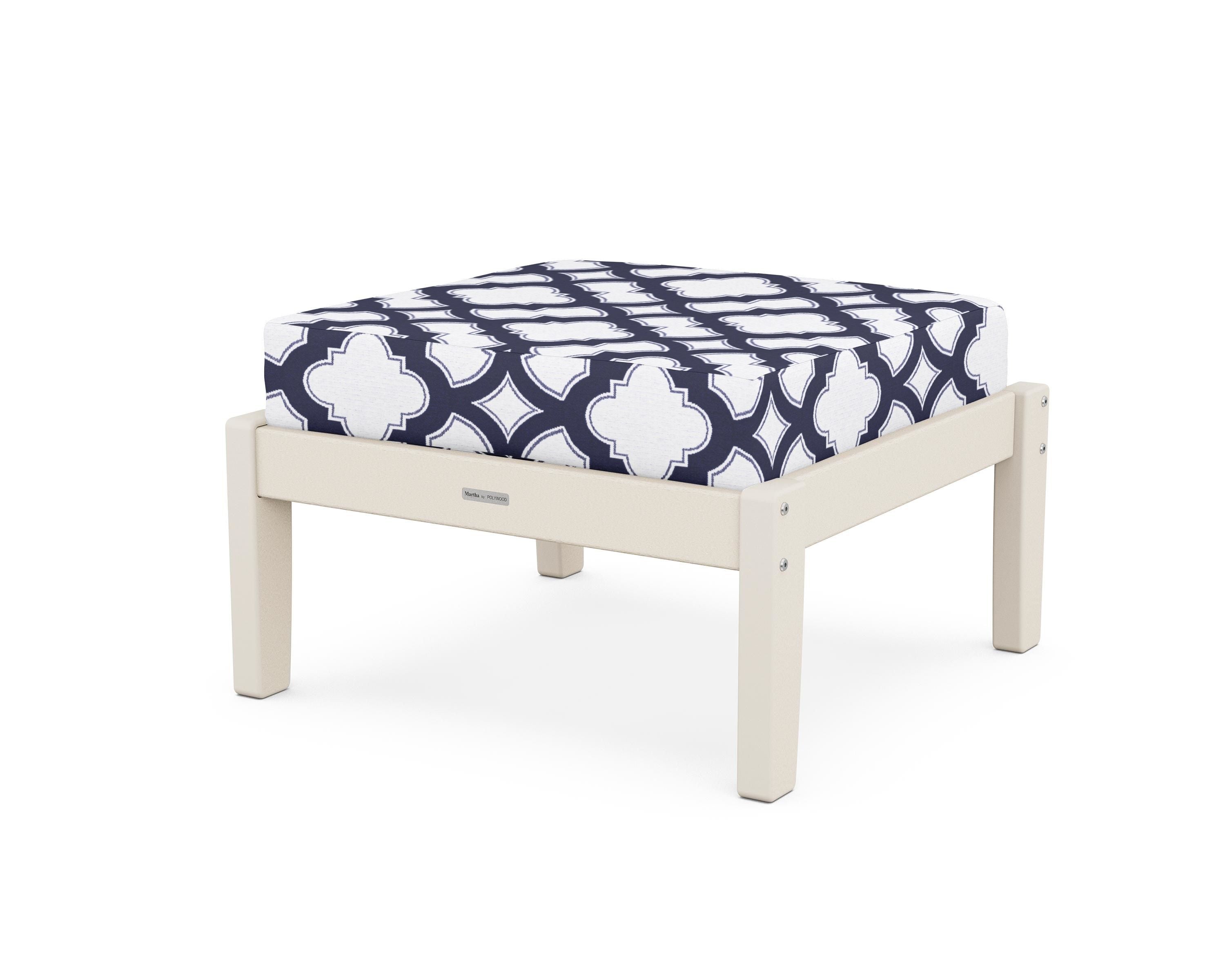 Martha Stewart by POLYWOOD® Chinoiserie Deep Seating Ottoman in Sand / Trellis Navy