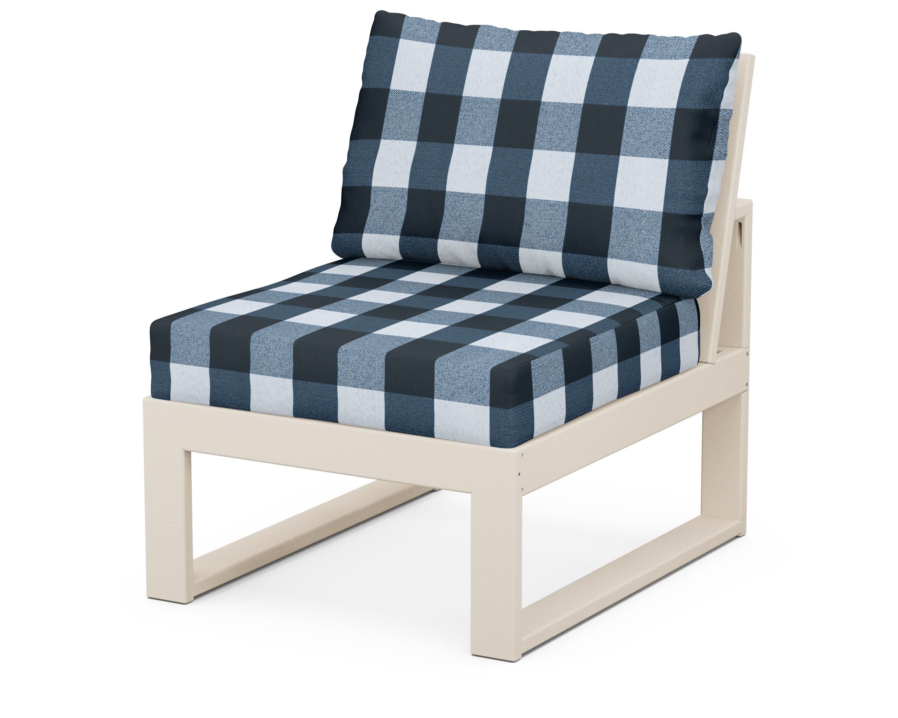 Unbranded Modular Armless Chair in Sand / Buffalo Plaid Marine Indigo