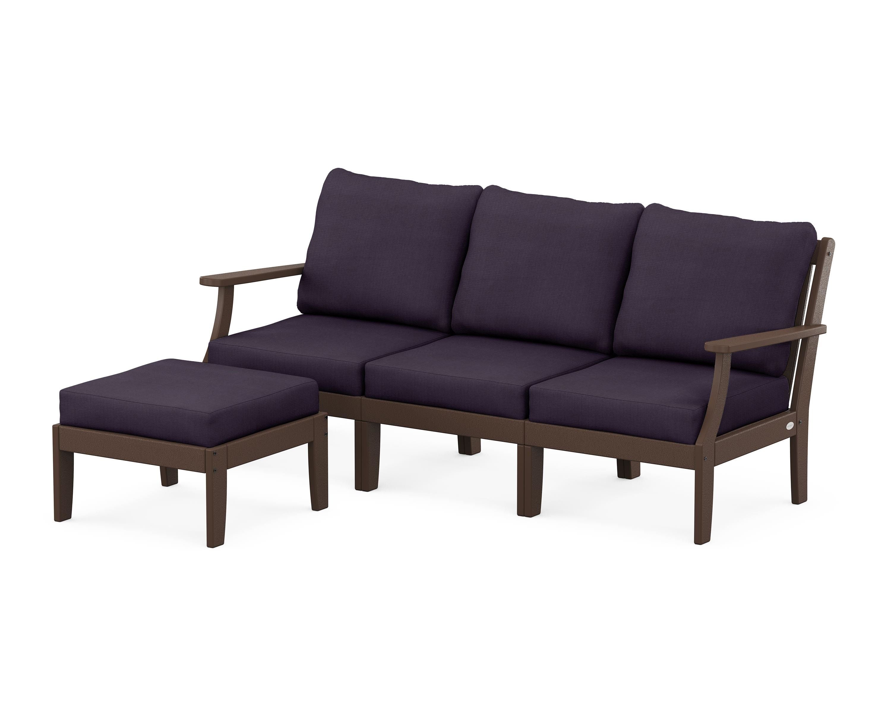 POLYWOOD® Braxton Modular 4-Piece Deep Seating Set with Ottoman in Mahogany / Navy Linen