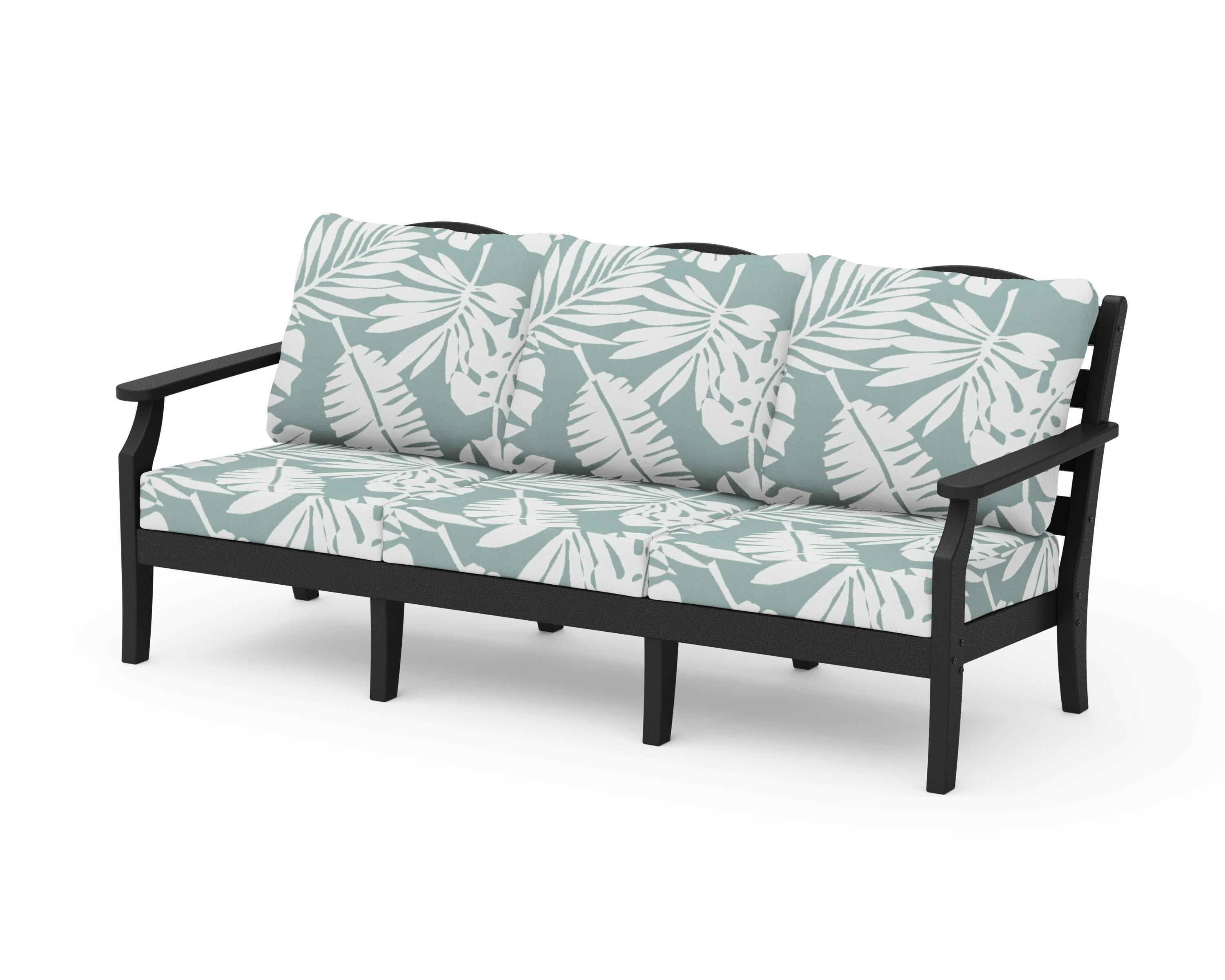 Draper James™ by POLYWOOD® Savannah Deep Seating Sofa in Black / Leaf Glacier Spa