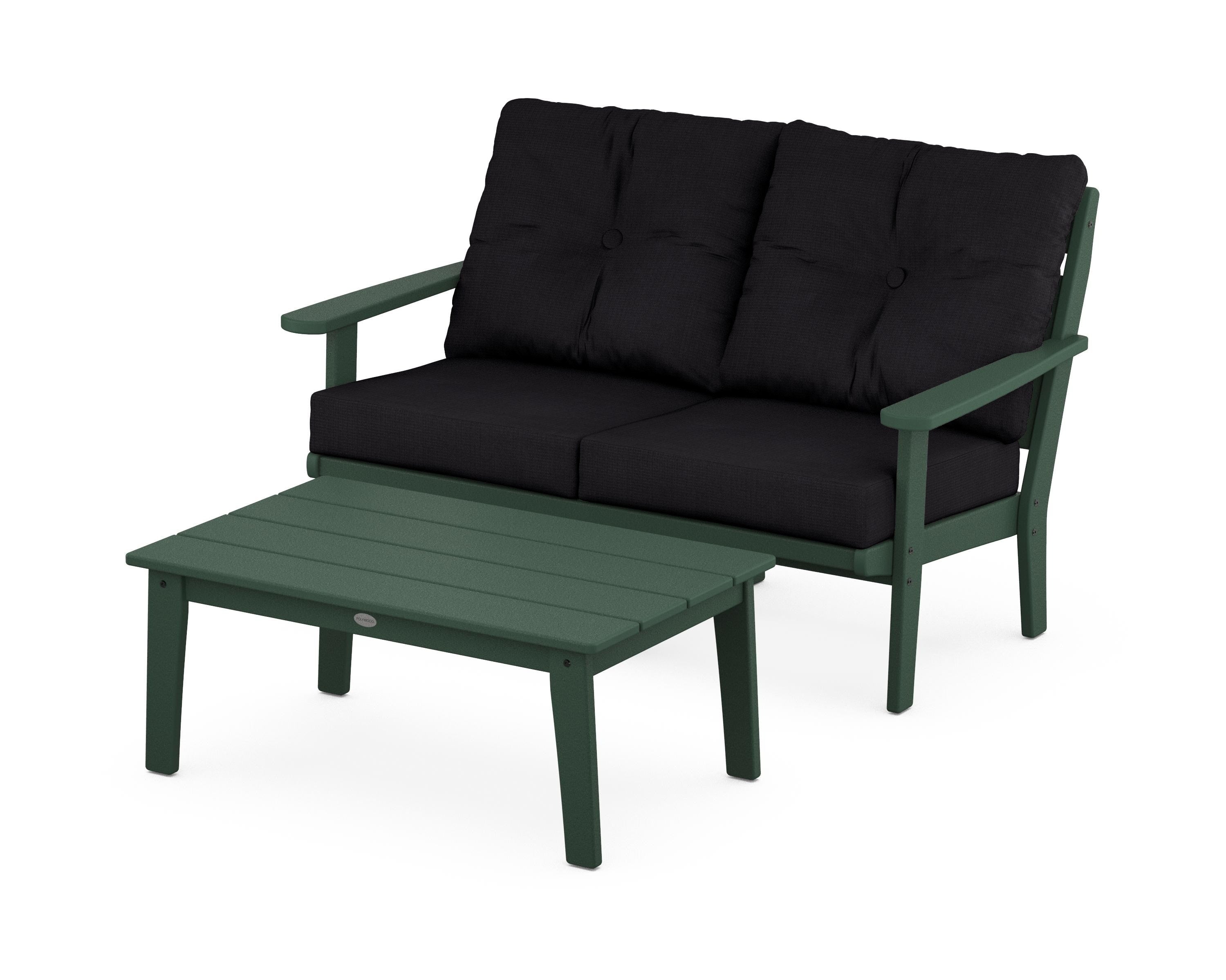 POLYWOOD® Lakeside 2-Piece Lounge Loveseat Set in Green / Midnight Linen