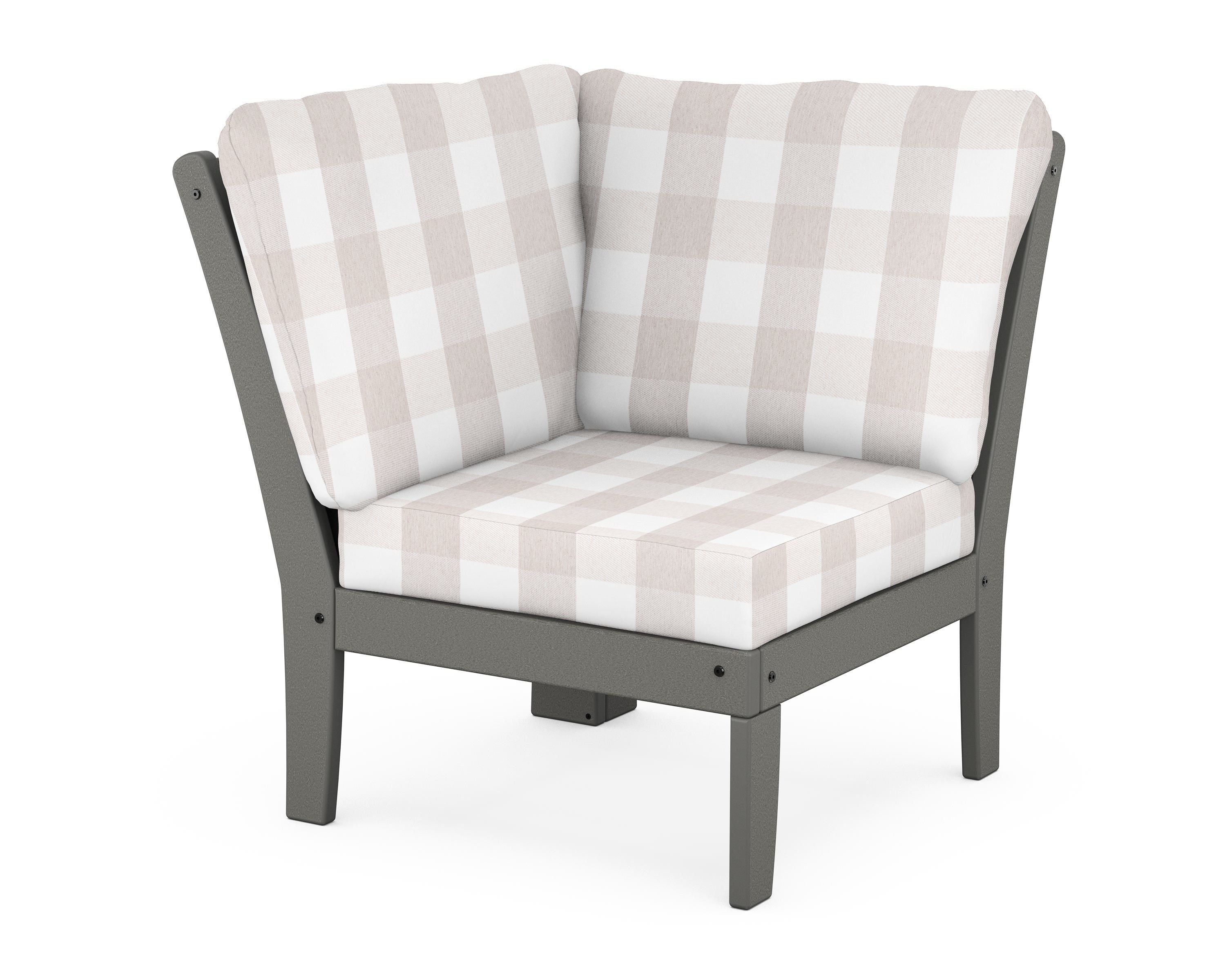 POLYWOOD® Braxton Modular Corner Chair in Slate Grey / Buffalo Plaid Dune Burlap
