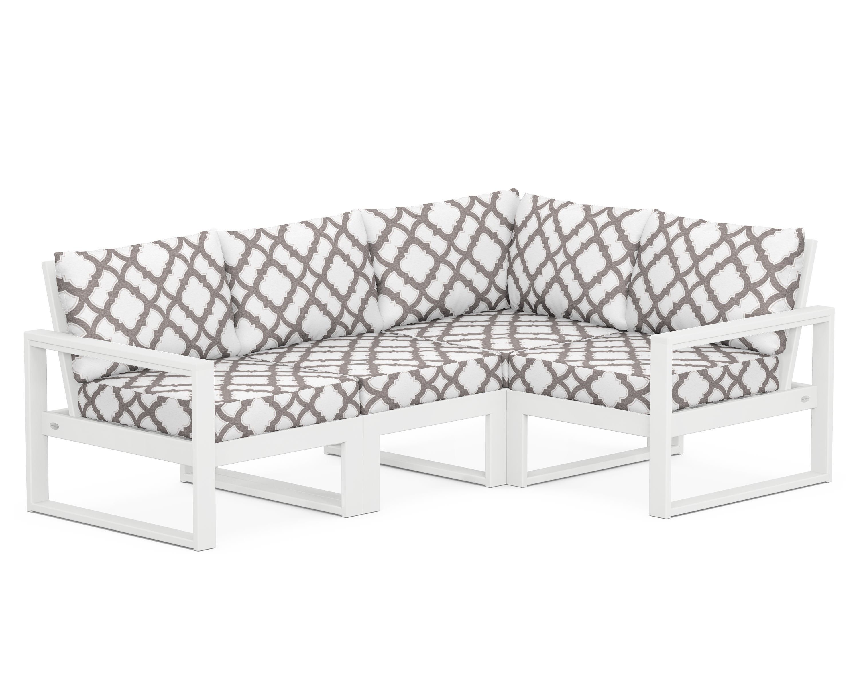 POLYWOOD® EDGE 4-Piece Modular Deep Seating Set in White / Trellis Grey Mist