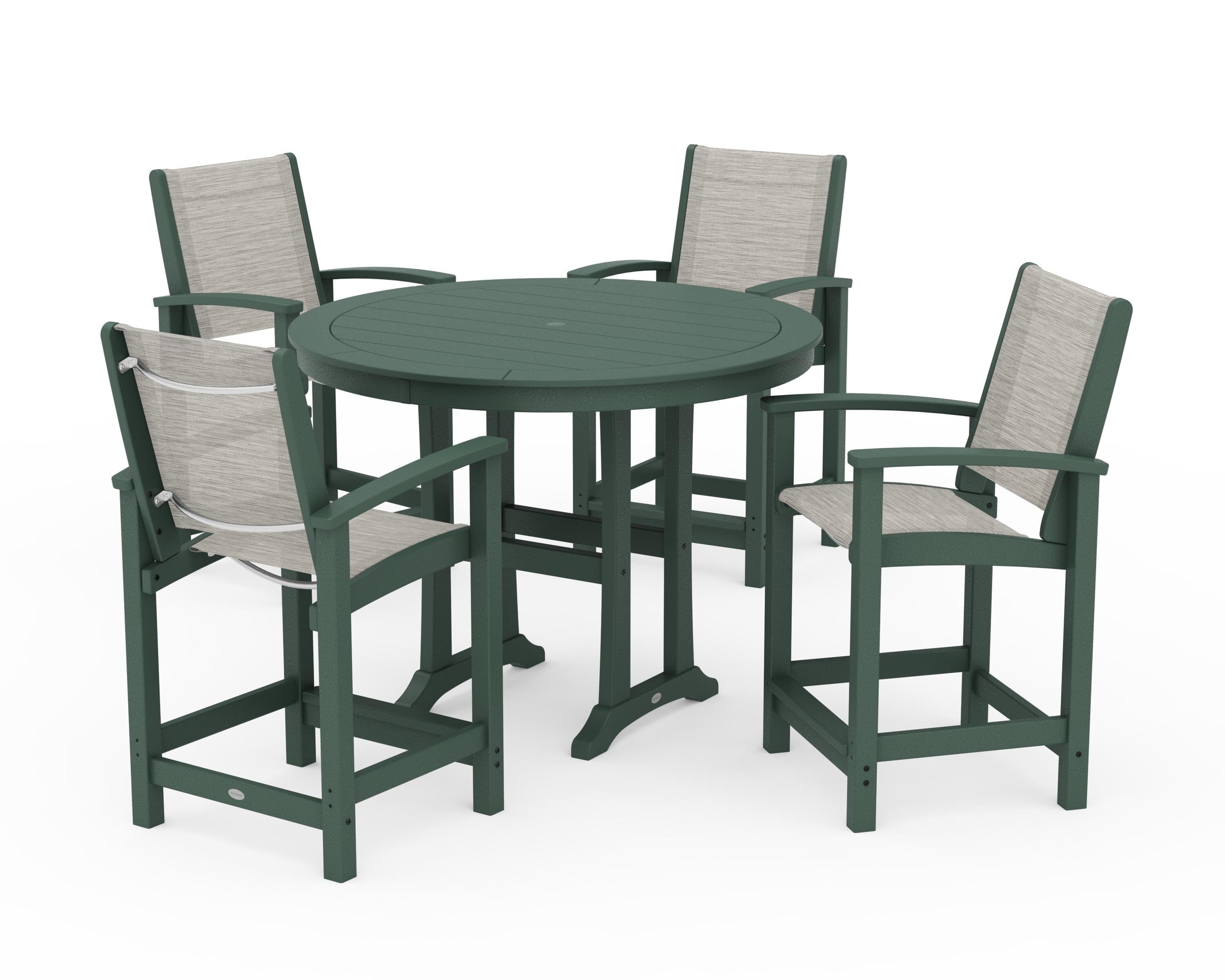 POLYWOOD® Coastal 5-Piece Counter Set in Green / Birch Sling