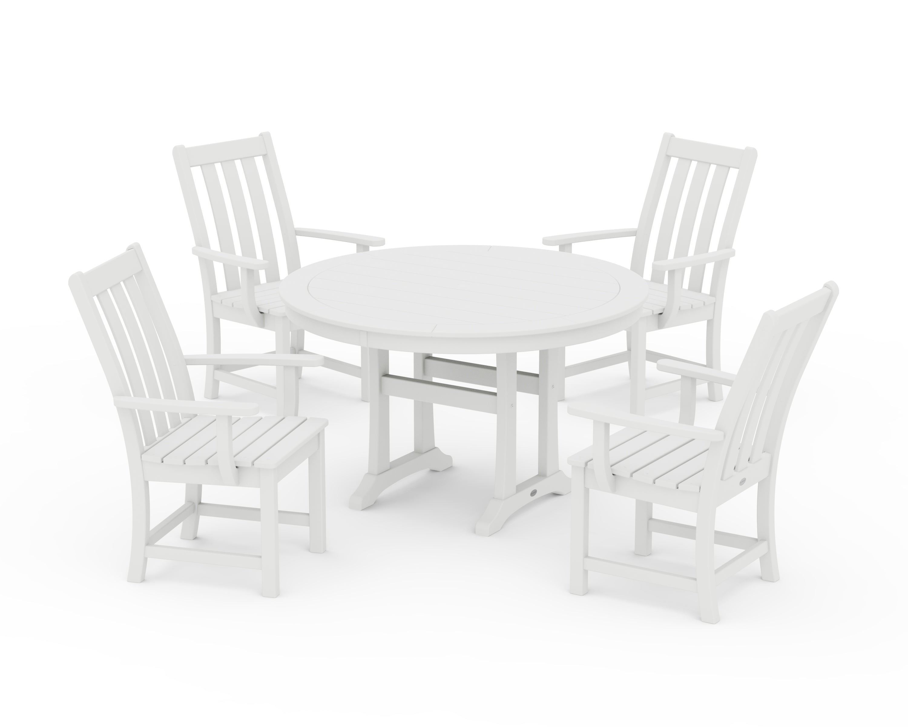 POLYWOOD® Vineyard 5-Piece Round Dining Set with Trestle Legs in White