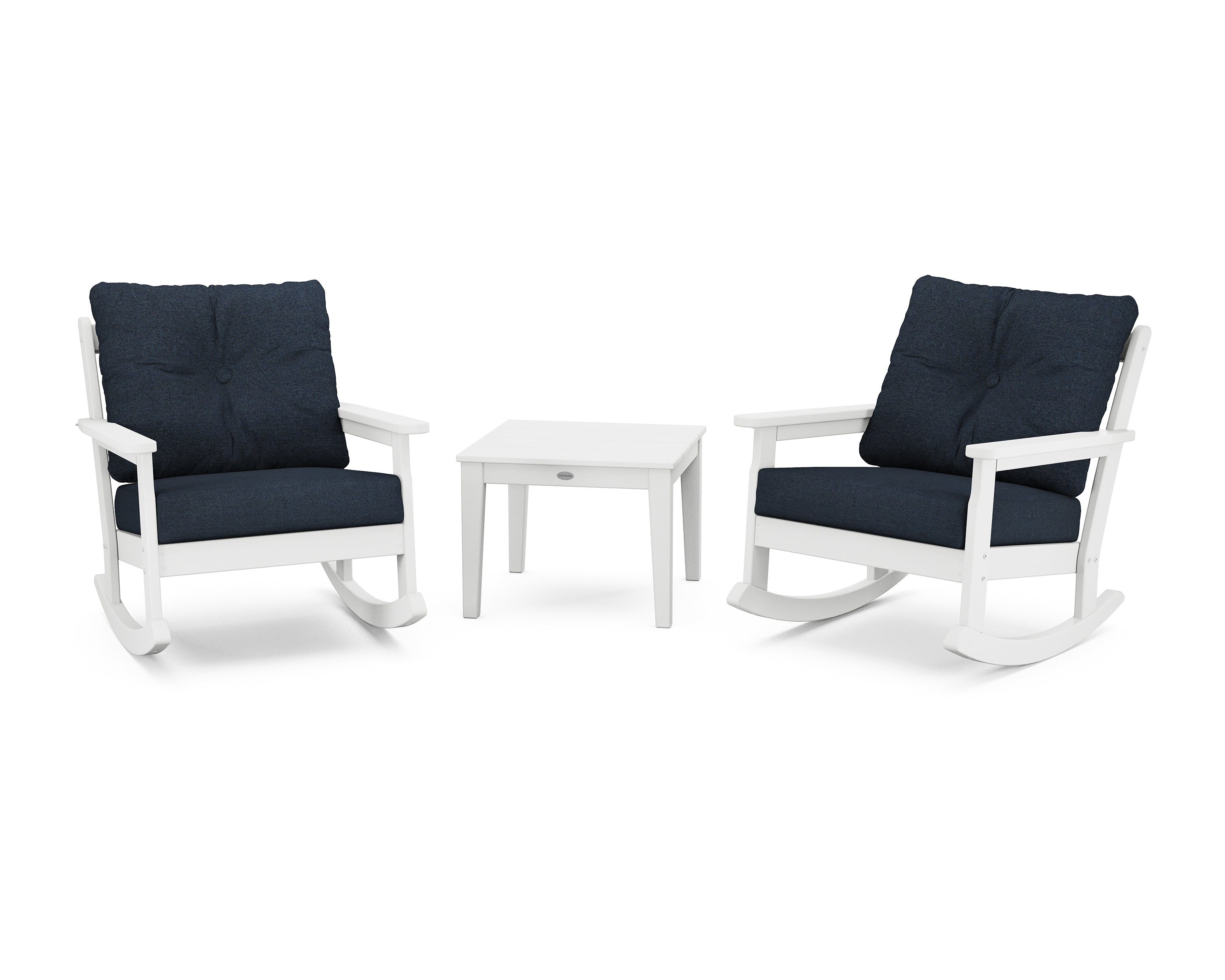 POLYWOOD® Vineyard 3-Piece Deep Seating Rocker Set in White / Marine Indigo