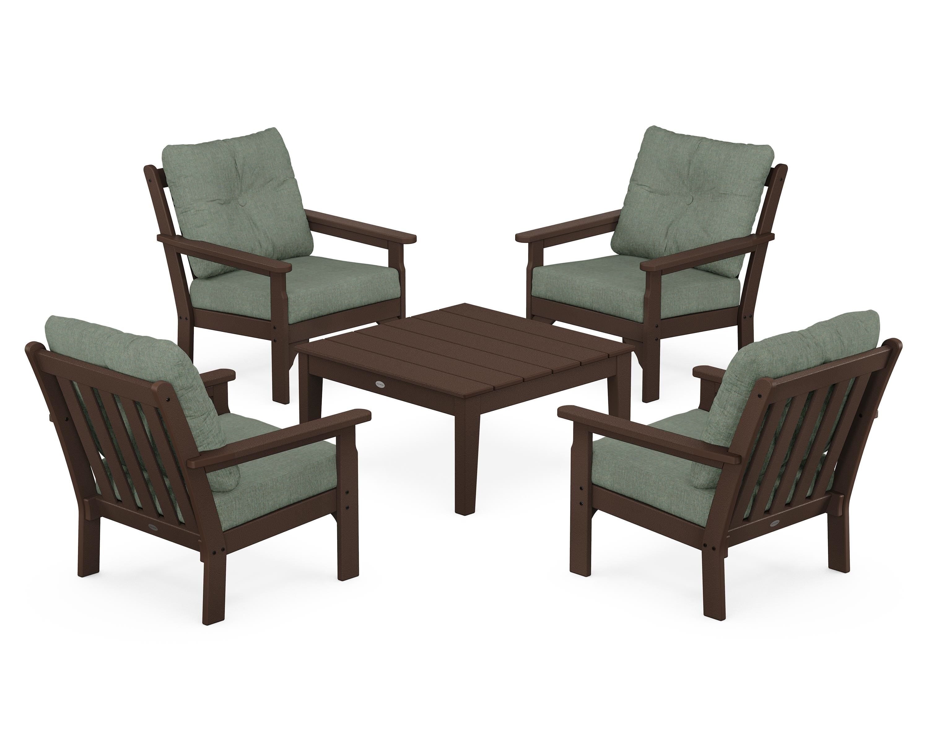 POLYWOOD® Vineyard 5-Piece Deep Seating Conversation Set in Mahogany / Cast Sage