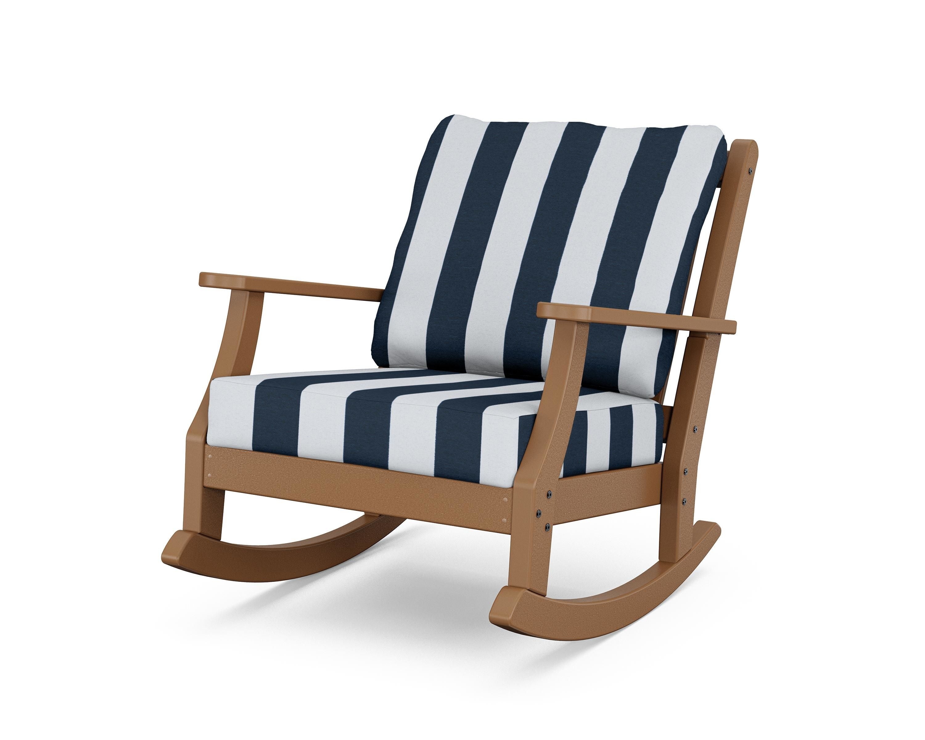 Country Living Wovendale Deep Seating Rocking Chair in Teak / Cabana Stripe Marine Indigo