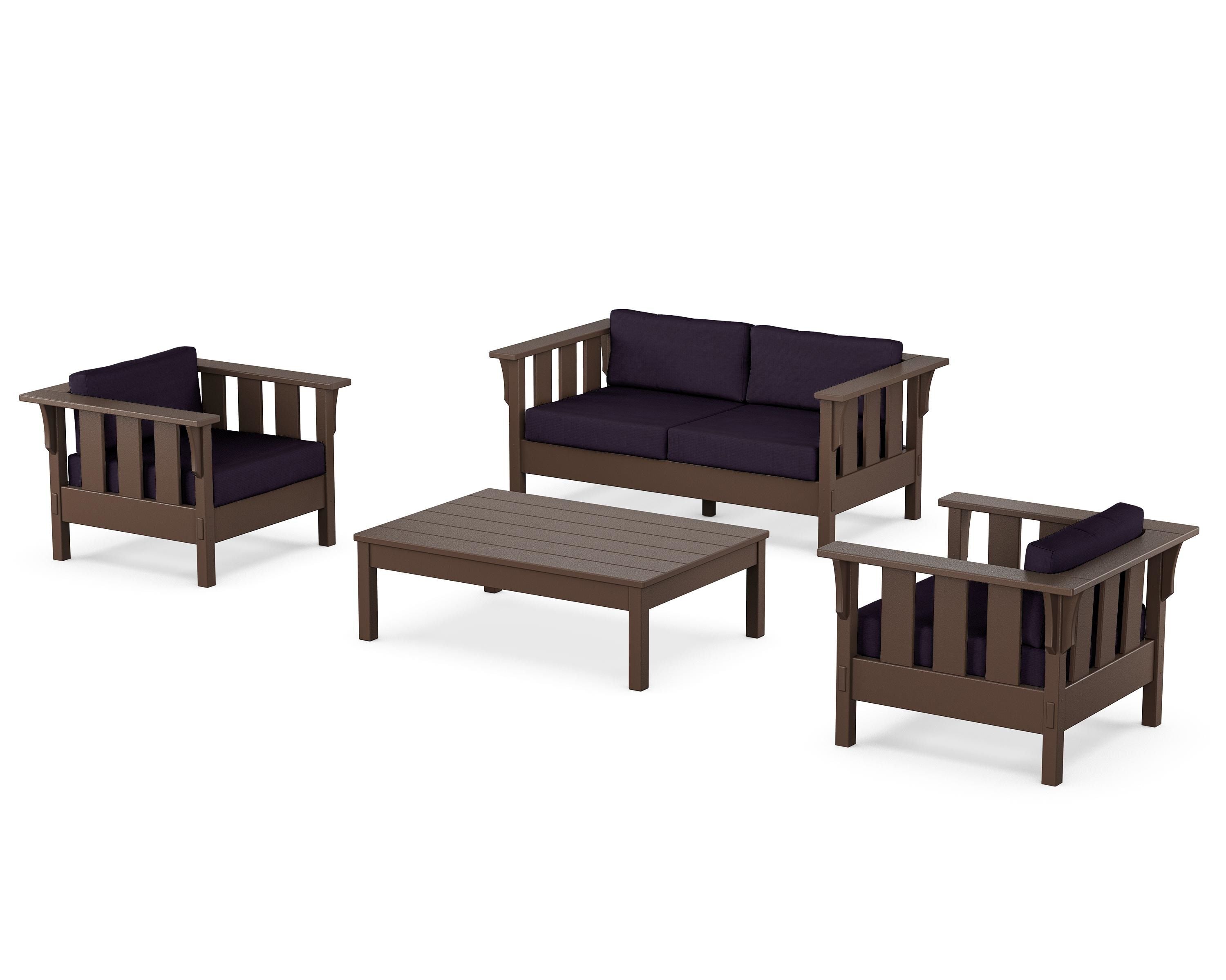Martha Stewart by POLYWOOD® Acadia 4-Piece Deep Seating Set with Loveseat in Mahogany / Navy Linen