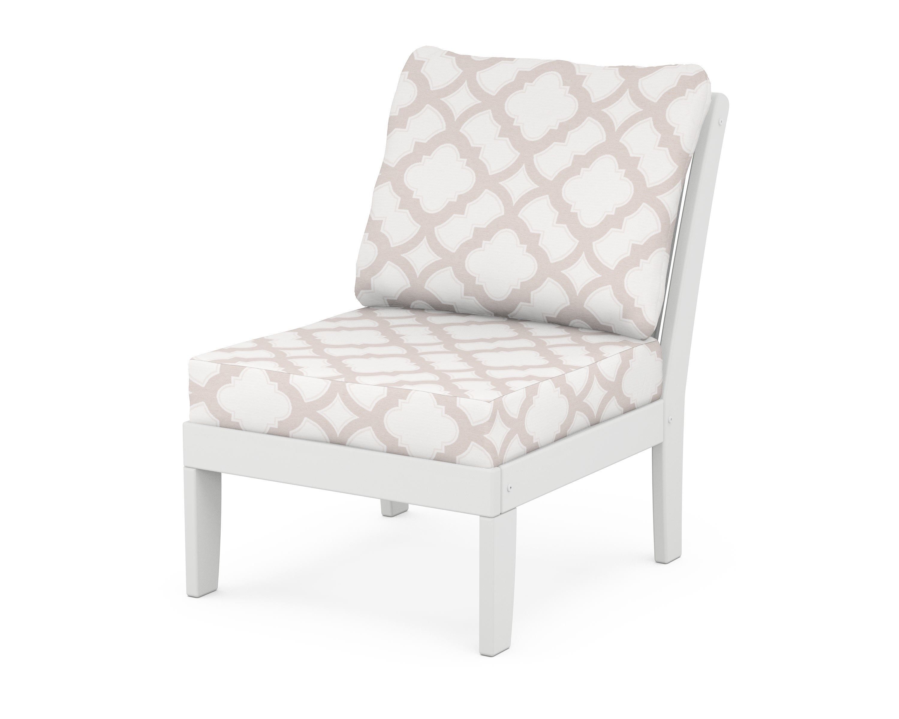 POLYWOOD® Braxton Modular Armless Chair in White / Trellis Dune Burlap