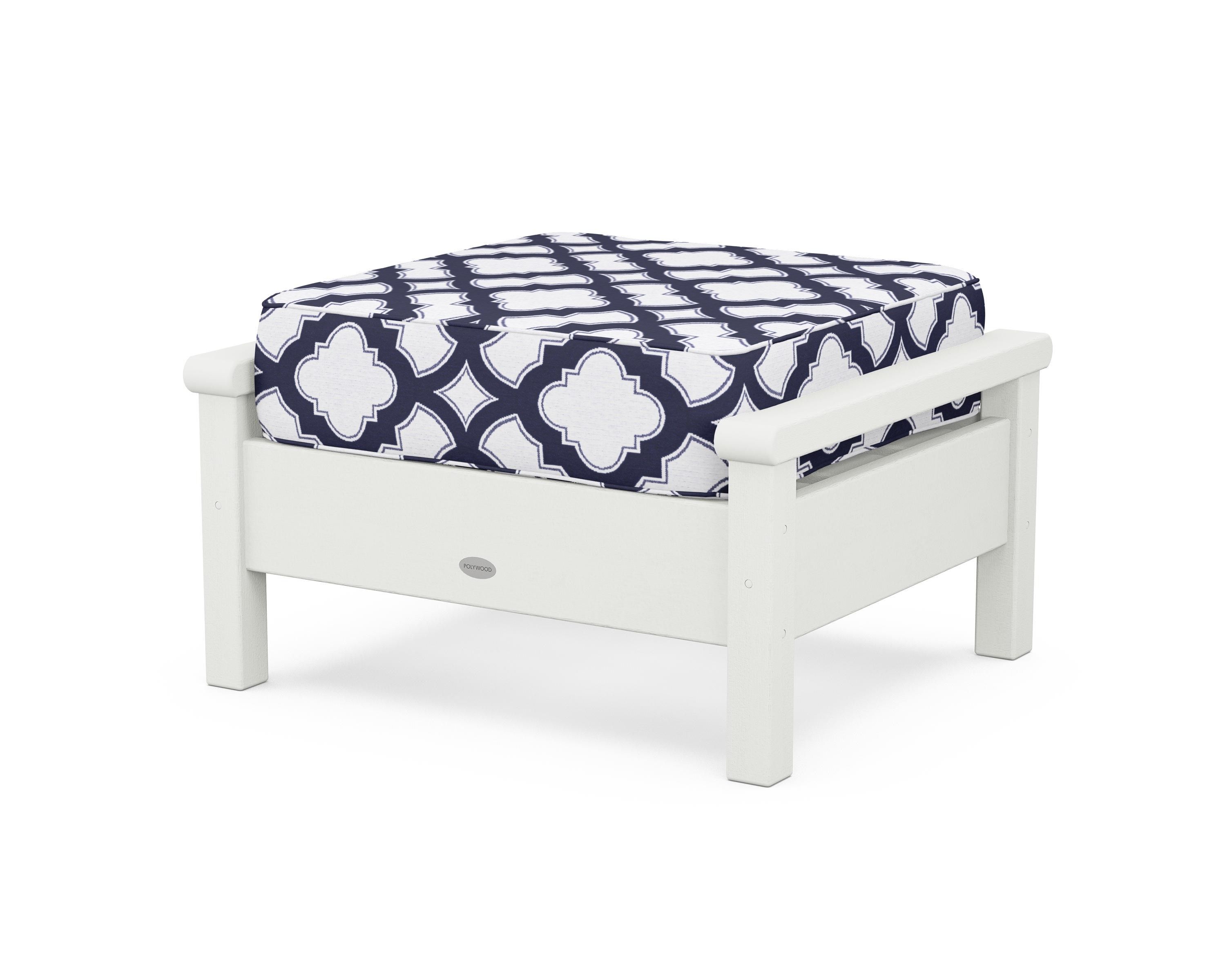 POLYWOOD® Harbour Deep Seating Ottoman in Vintage White / Trellis Navy