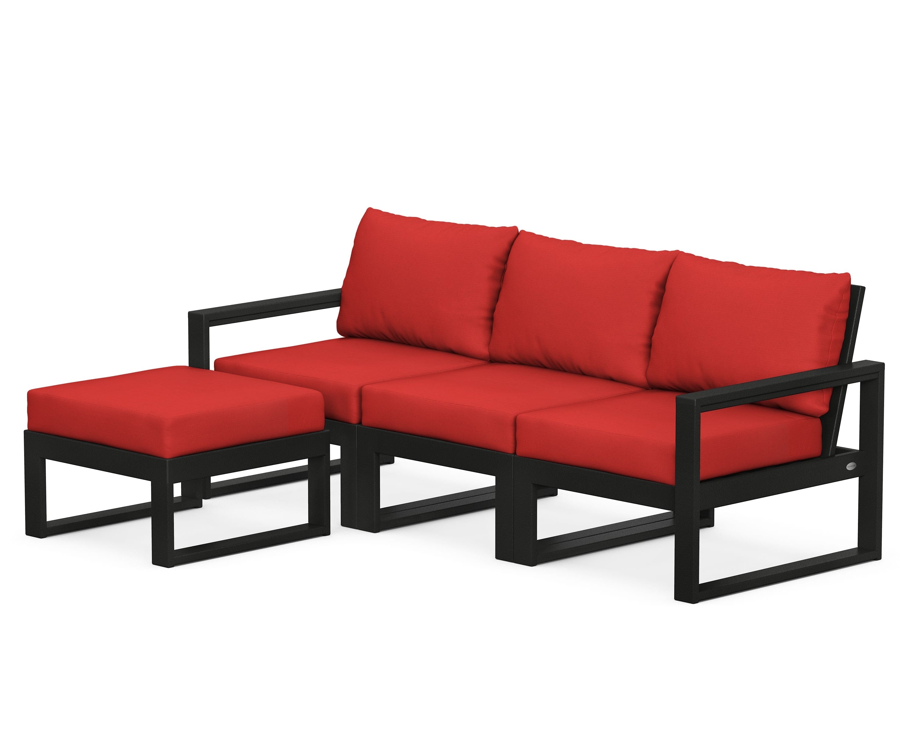 POLYWOOD® EDGE 4-Piece Modular Deep Seating Set with Ottoman in Black / Crimson Linen