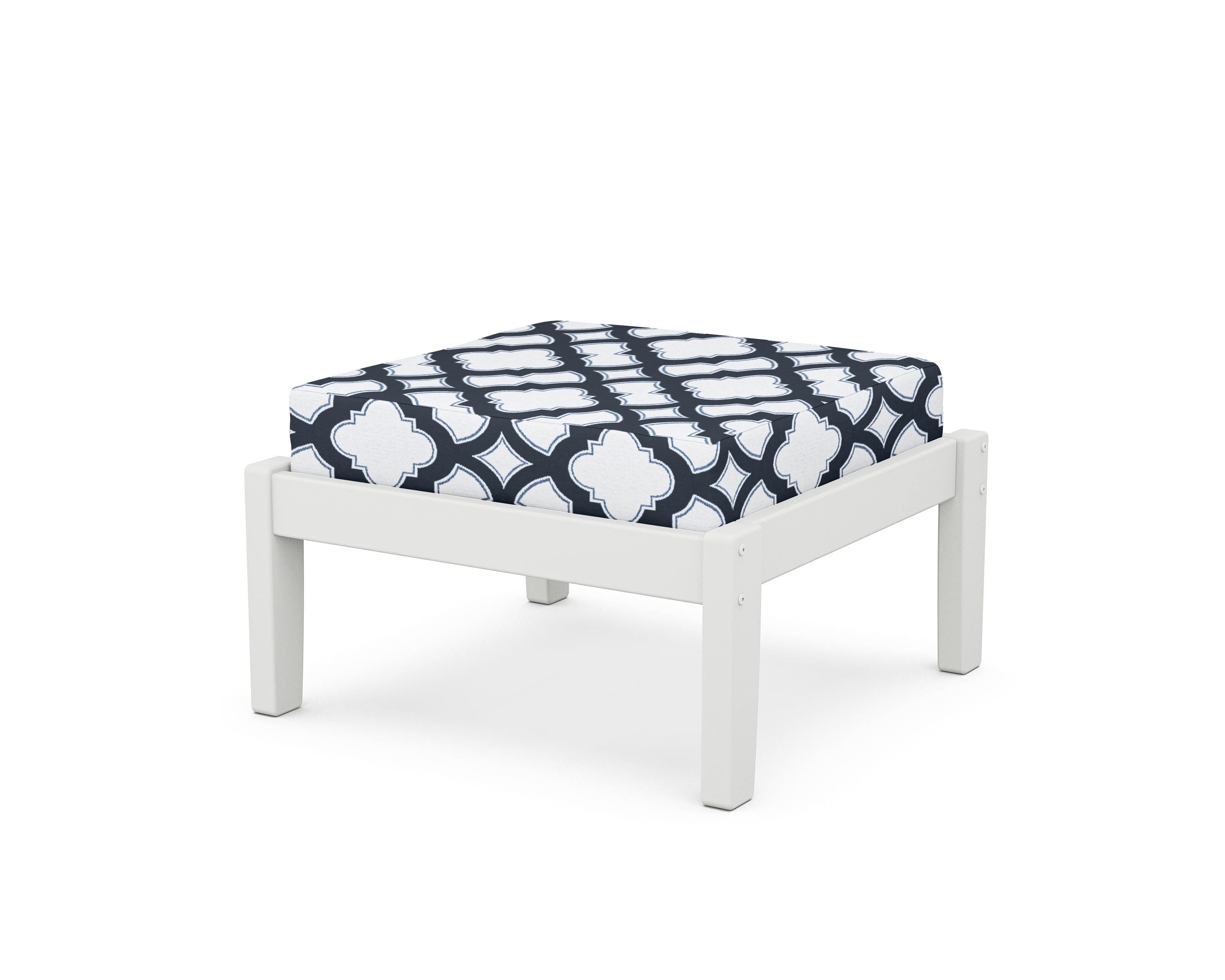 Unbranded Deep Seating Ottoman in White / Trellis Marine Indigo