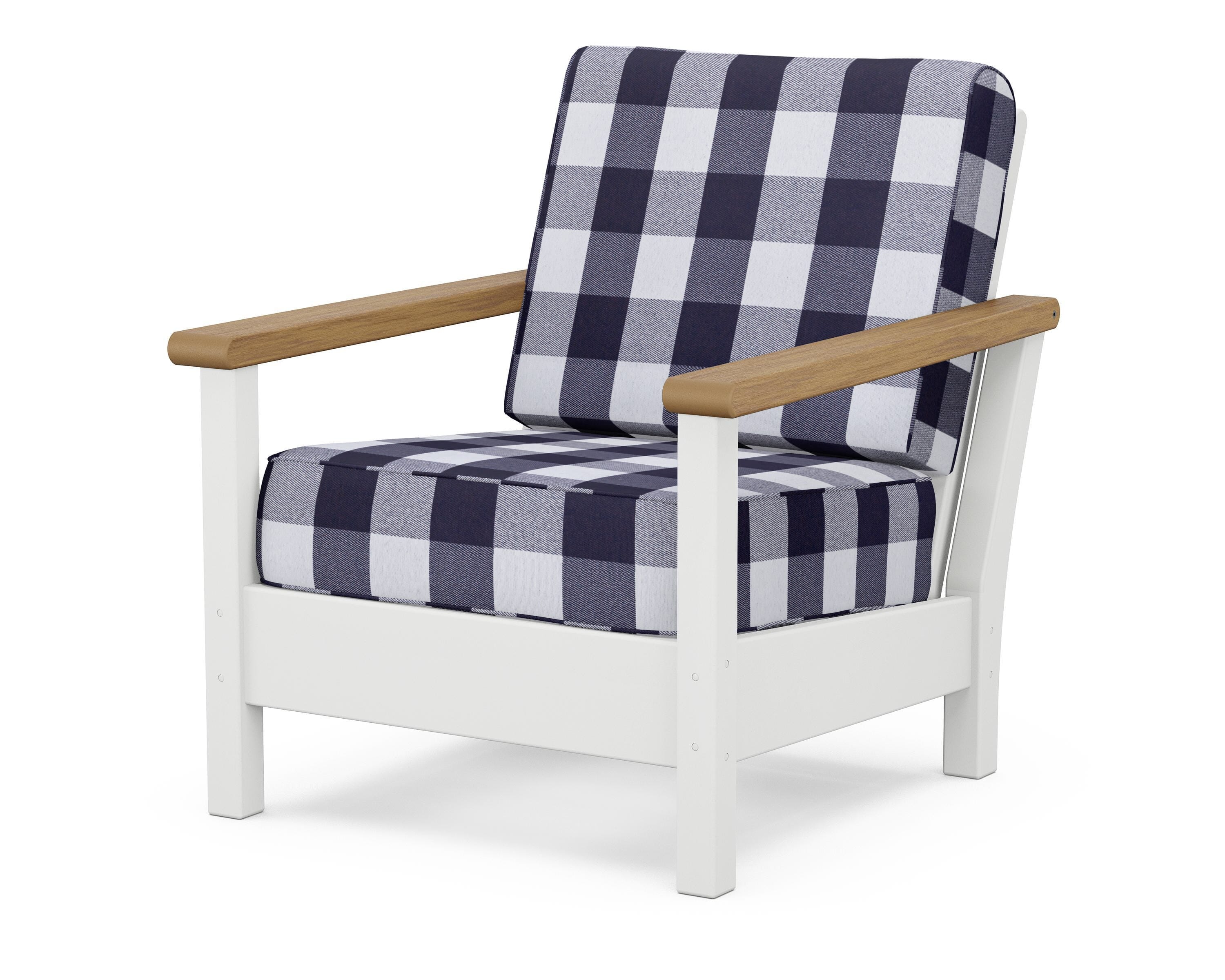 POLYWOOD® Harbour Deep Seating Chair in White / Natural / Buffalo Plaid Navy