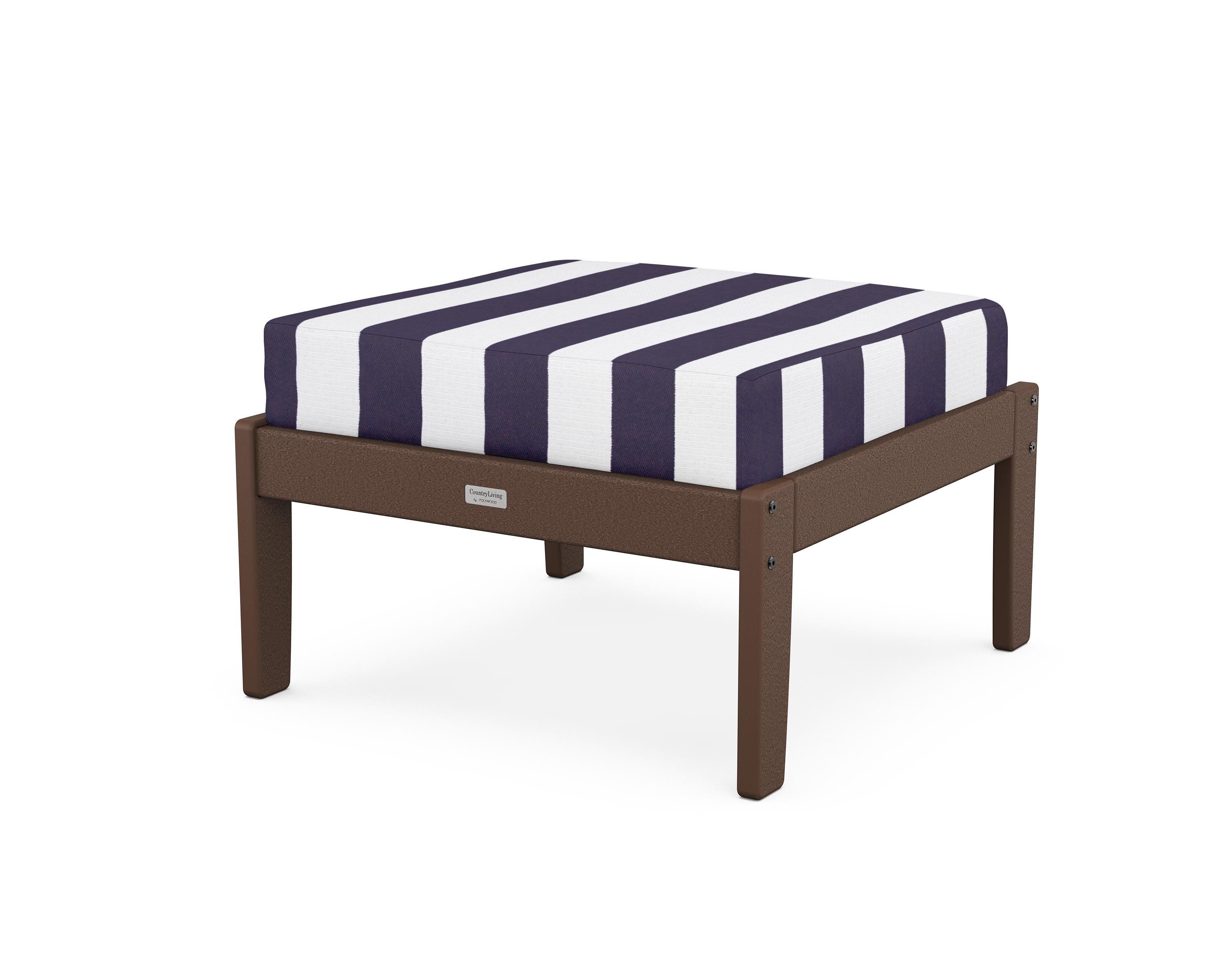 Country Living Cottage Deep Seating Ottoman in Mahogany / Cabana Stripe Navy