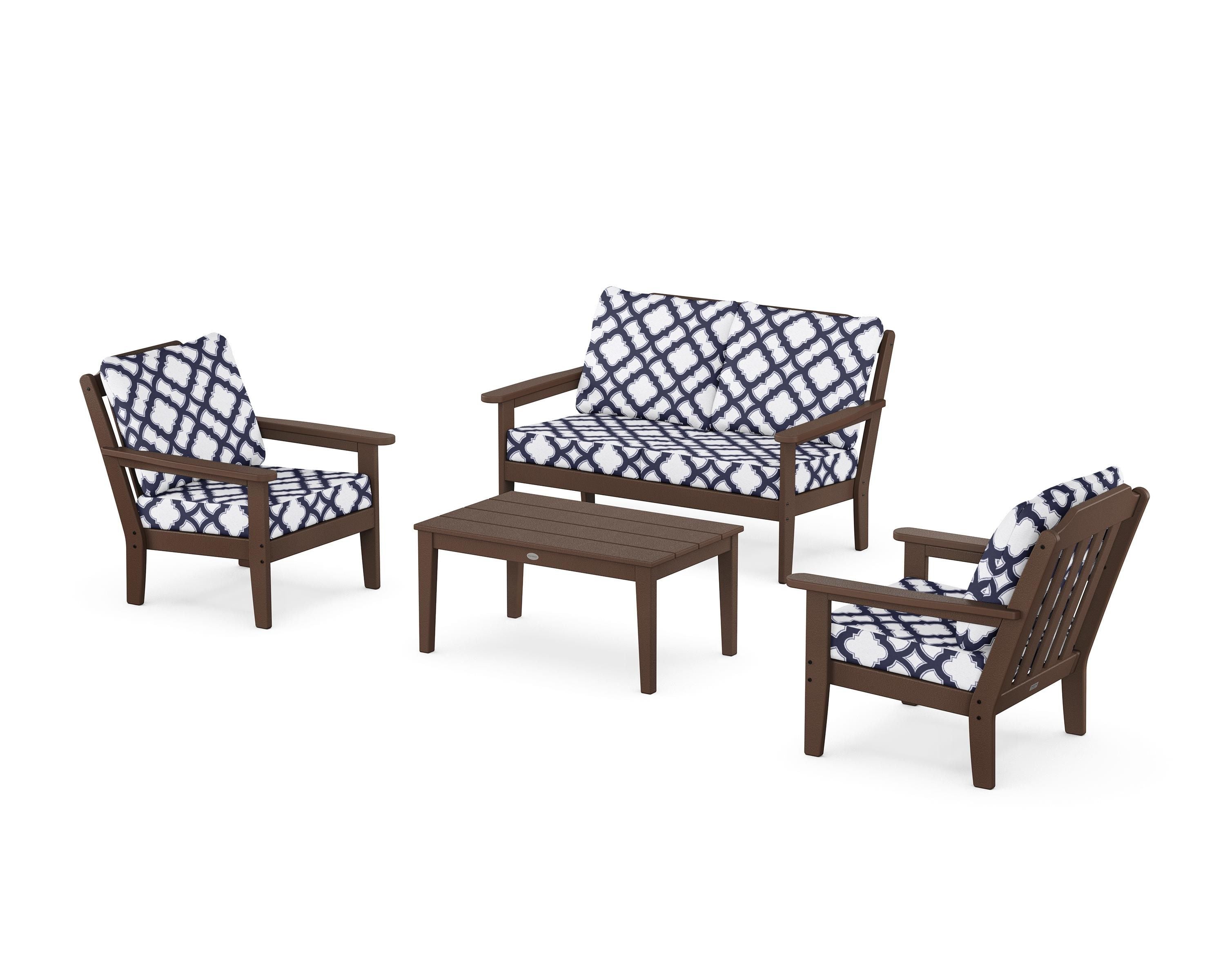Country Living Cottage 4-Piece Deep Seating Set with Loveseat in Mahogany / Trellis Navy