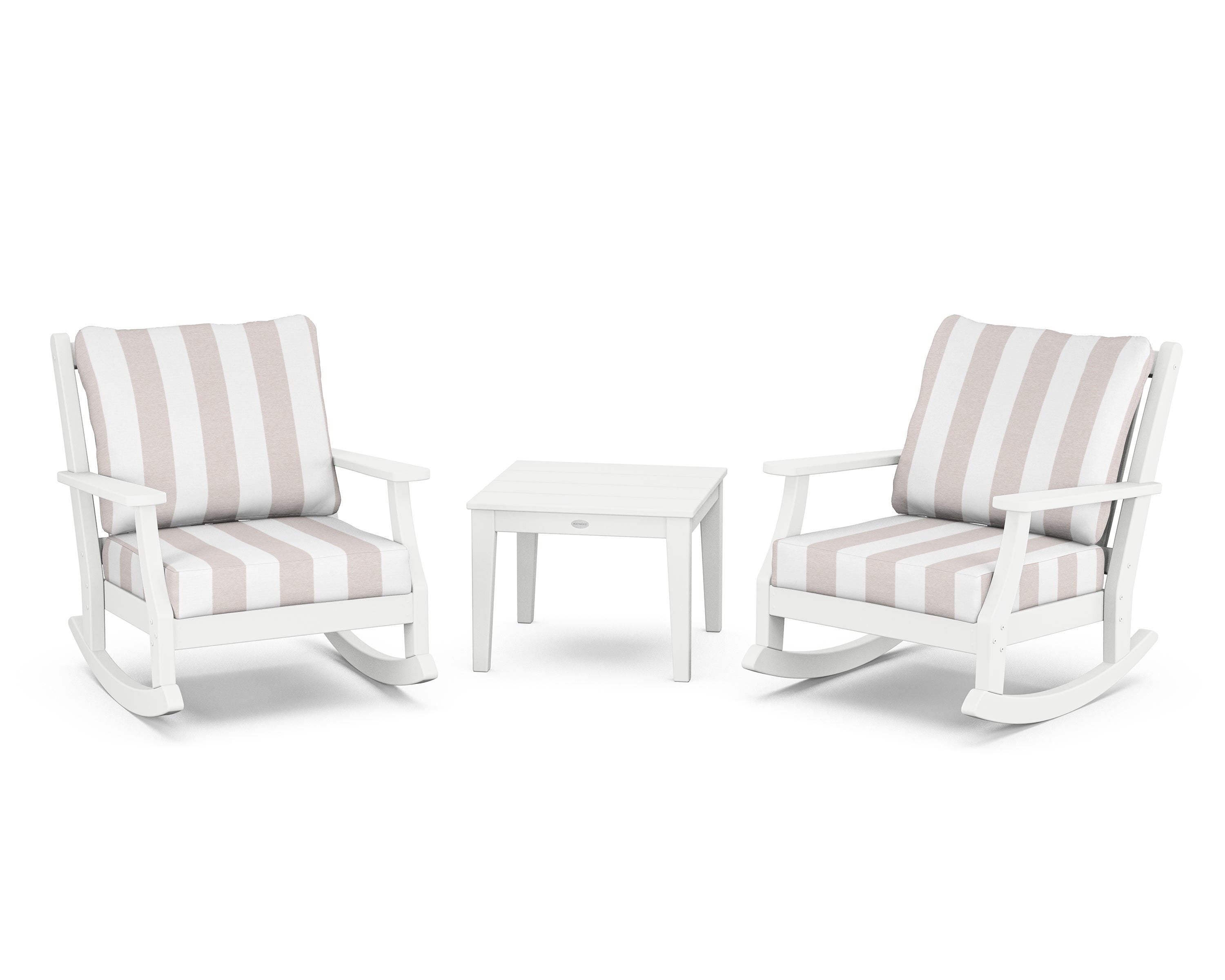 Country Living Wovendale 3-Piece Deep Seating Rocker Set in White / Cabana Stripe Dune Burlap