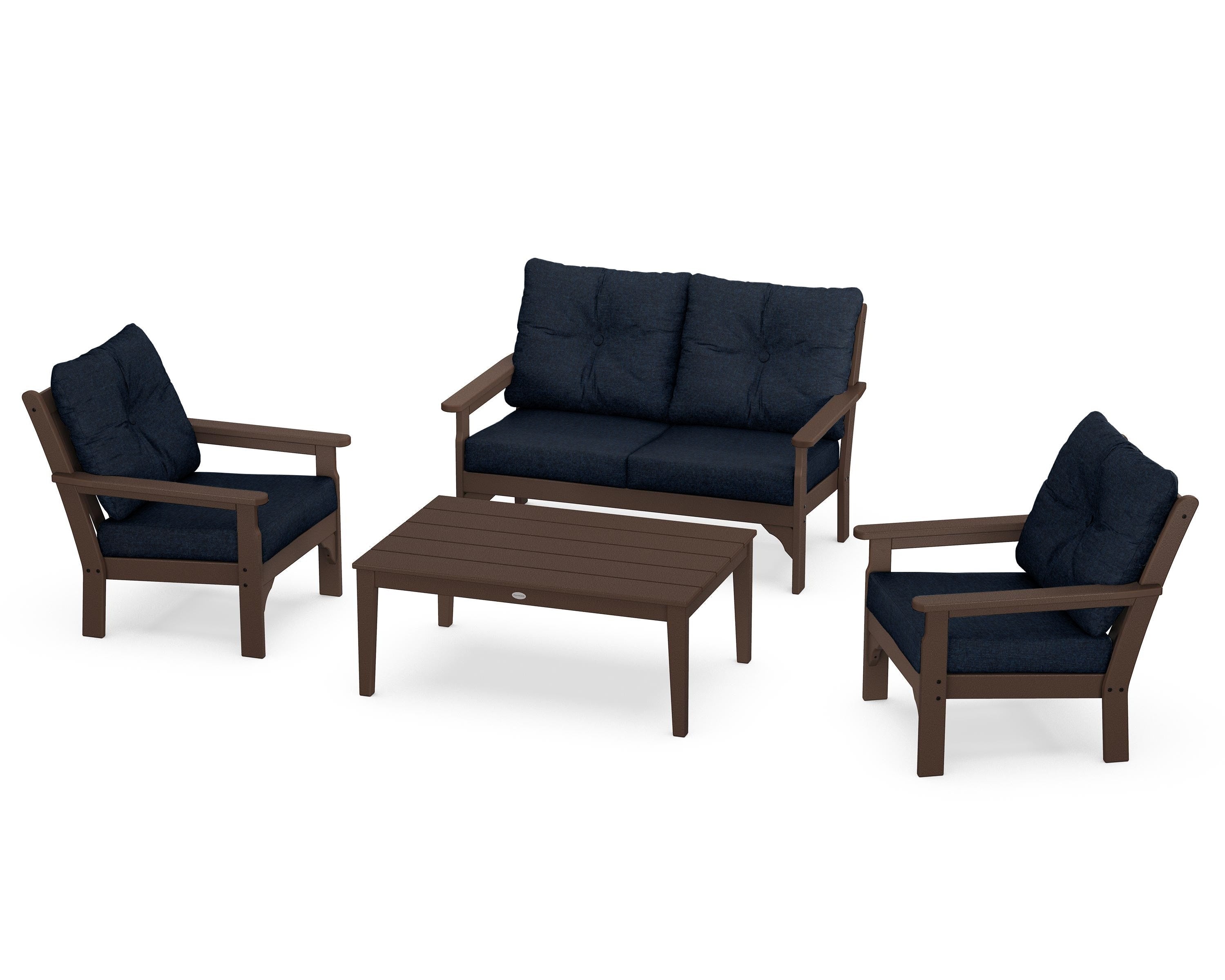 POLYWOOD® Vineyard 4-Piece Deep Seating Set in Mahogany / Marine Indigo