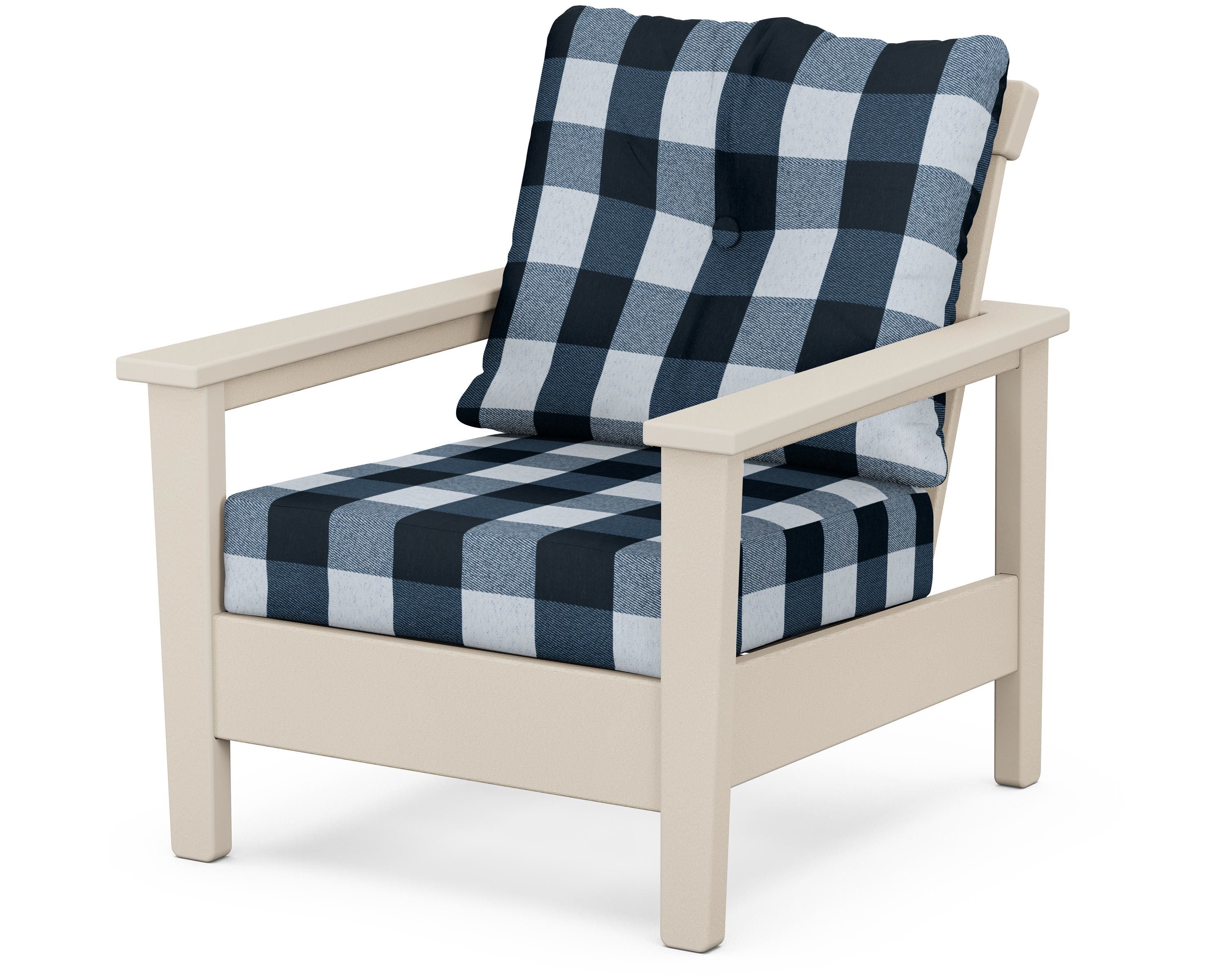 POLYWOOD® Prescott Deep Seating Chair in Sand / Buffalo Plaid Marine Indigo