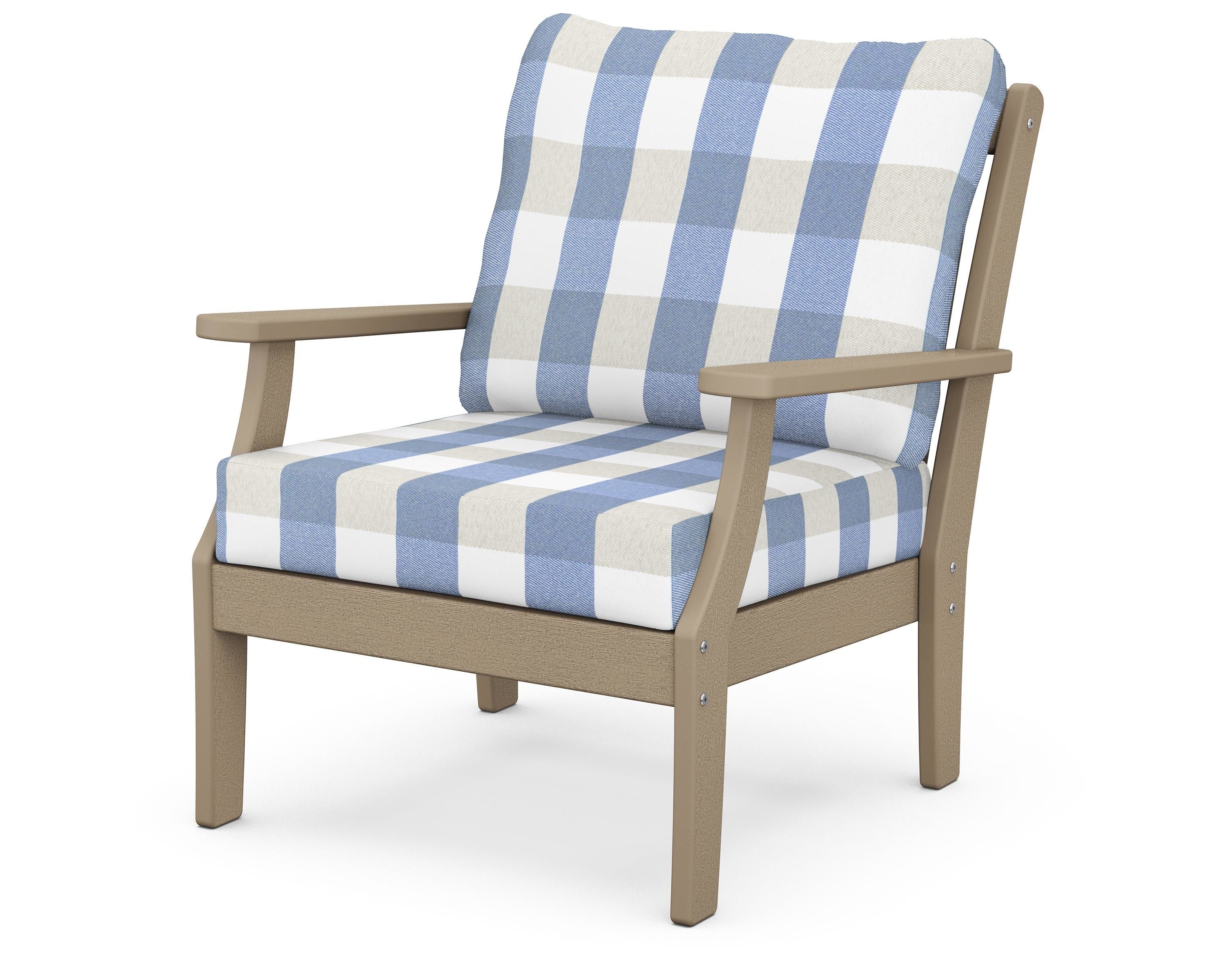 POLYWOOD® Braxton Deep Seating Chair in Vintage Sahara / Buffalo Plaid Sky Blue