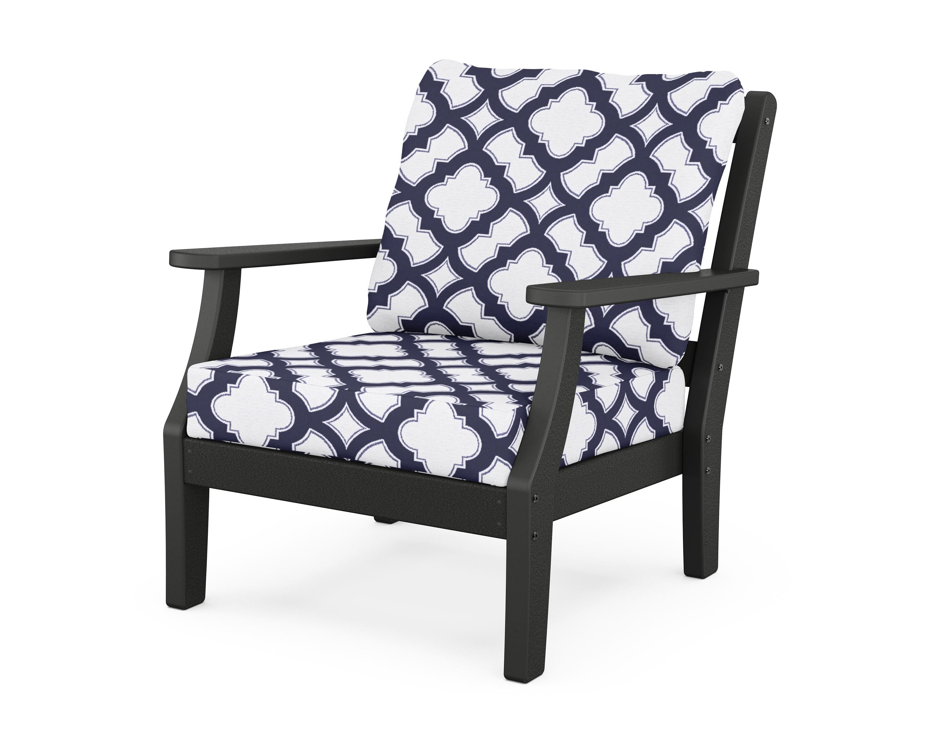 Martha Stewart by POLYWOOD® Chinoiserie Deep Seating Chair in Black / Trellis Navy