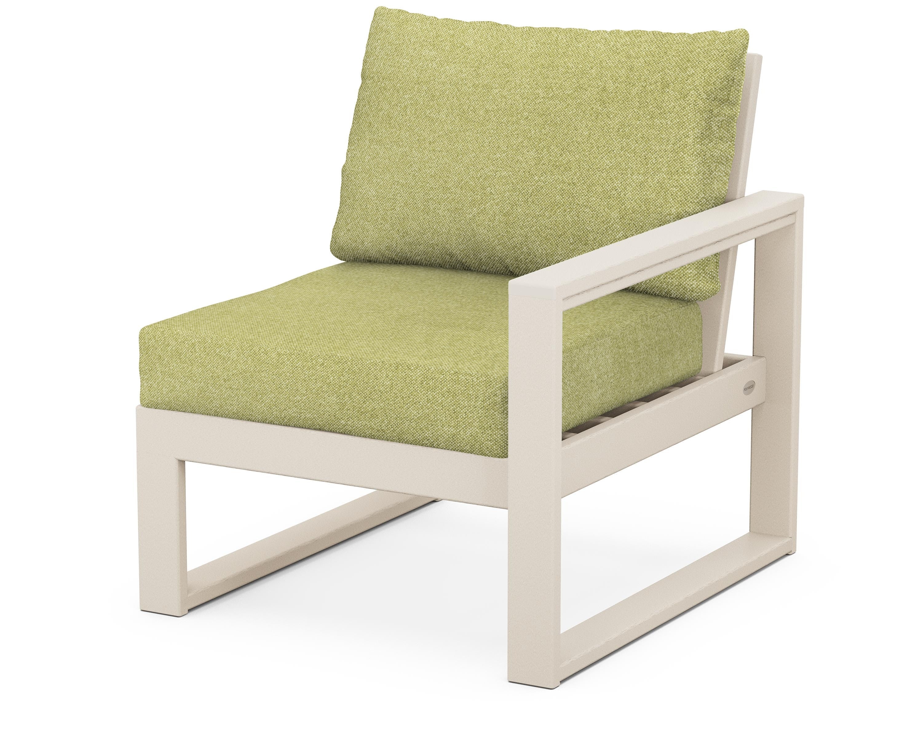 POLYWOOD® EDGE Modular Right Arm Chair in Sand / Chartreuse Boucle