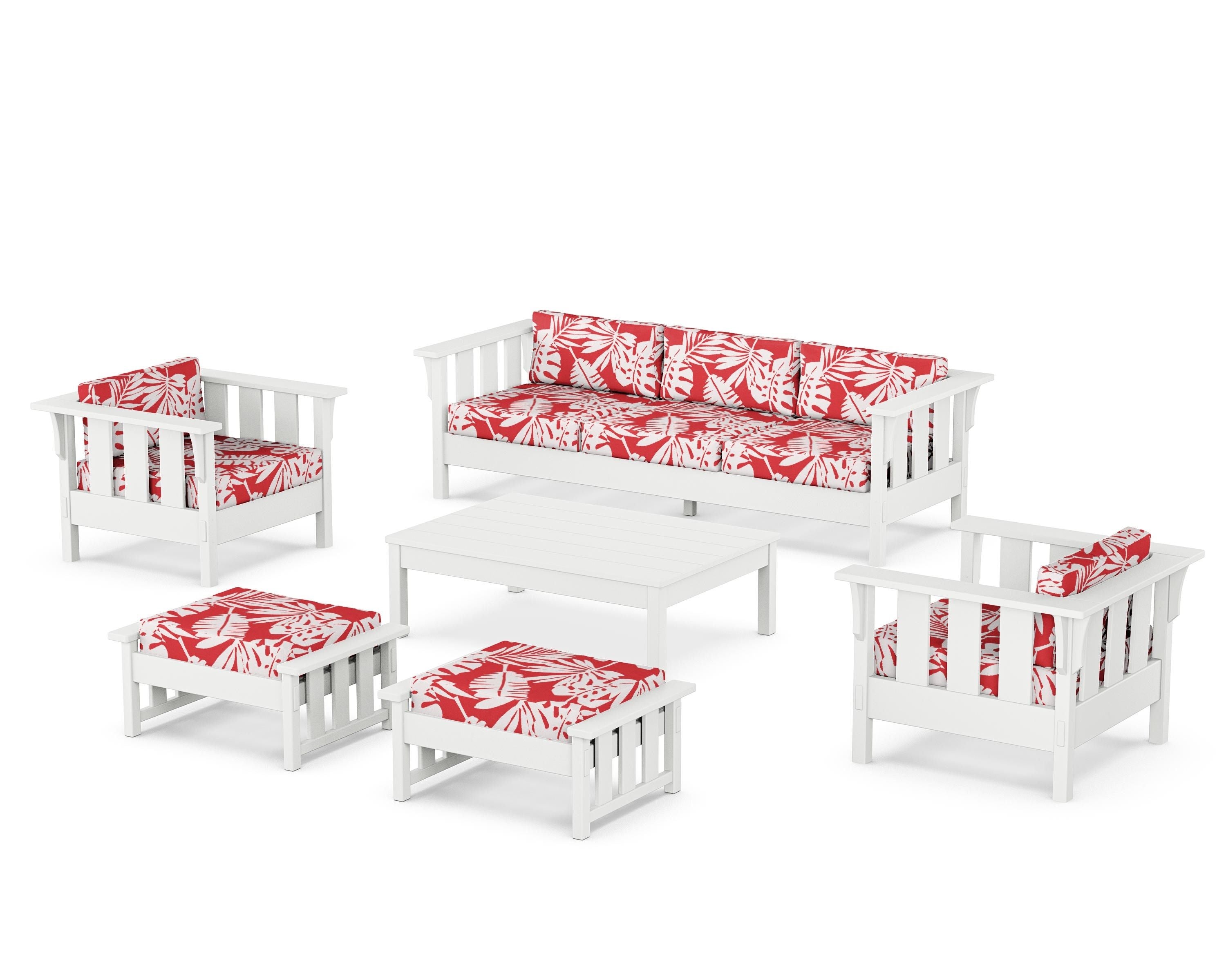 Martha Stewart by POLYWOOD® Acadia 6-Piece Lounge Sofa Set in White / Leaf Crimson