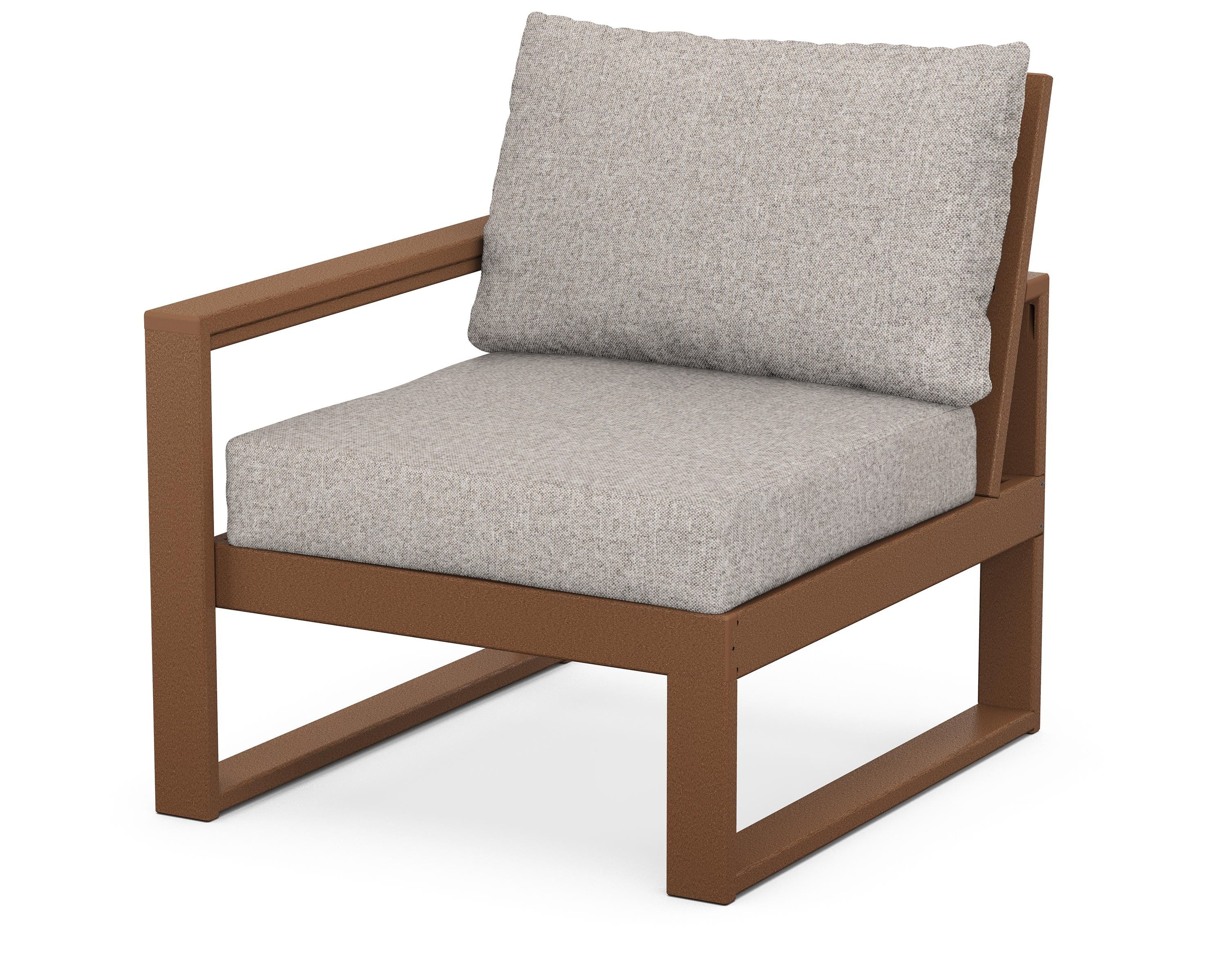 POLYWOOD® EDGE Modular Left Arm Chair in Teak / Weathered Tweed