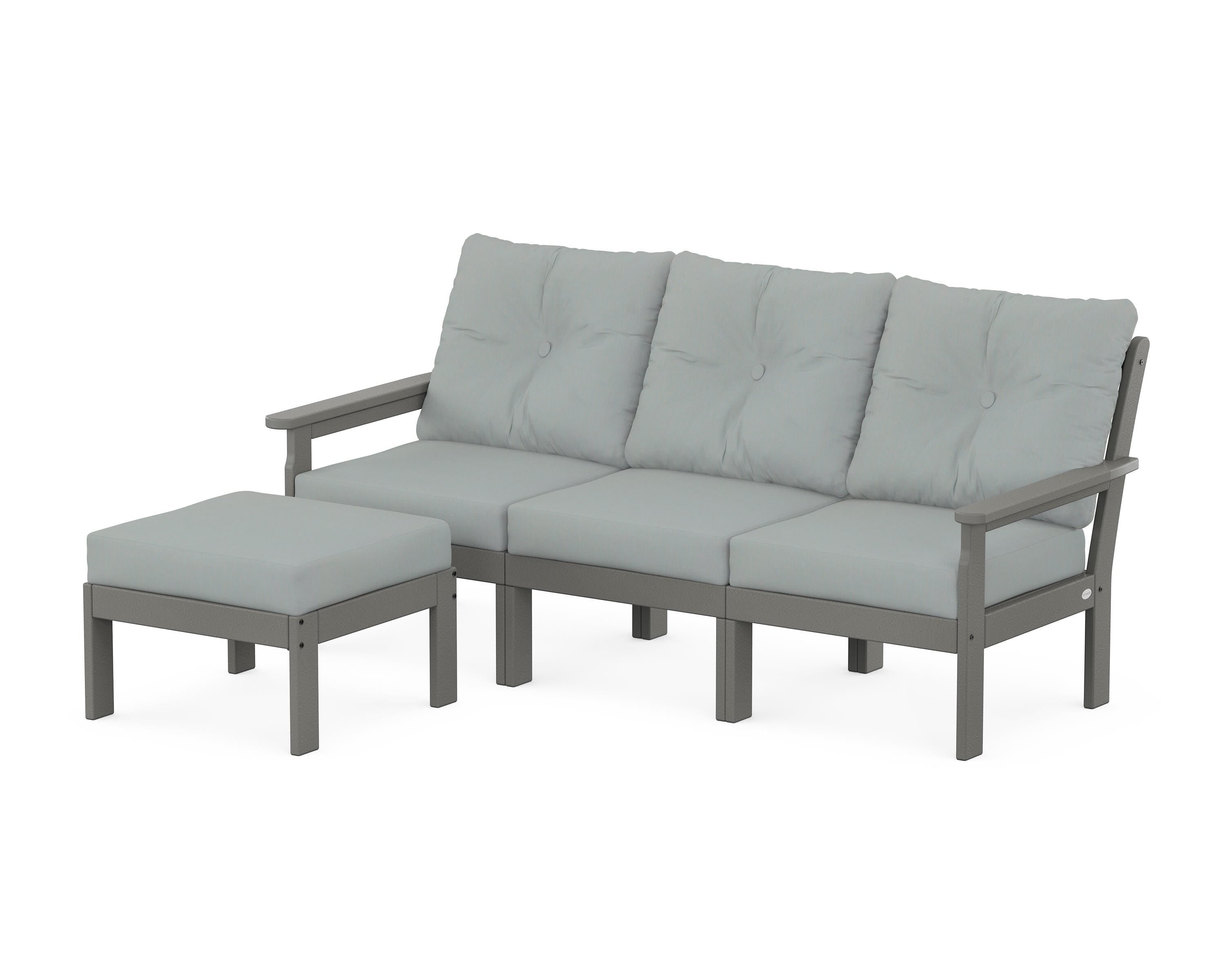 POLYWOOD® Vineyard 4-Piece Sectional with Ottoman in Slate Grey / Spa