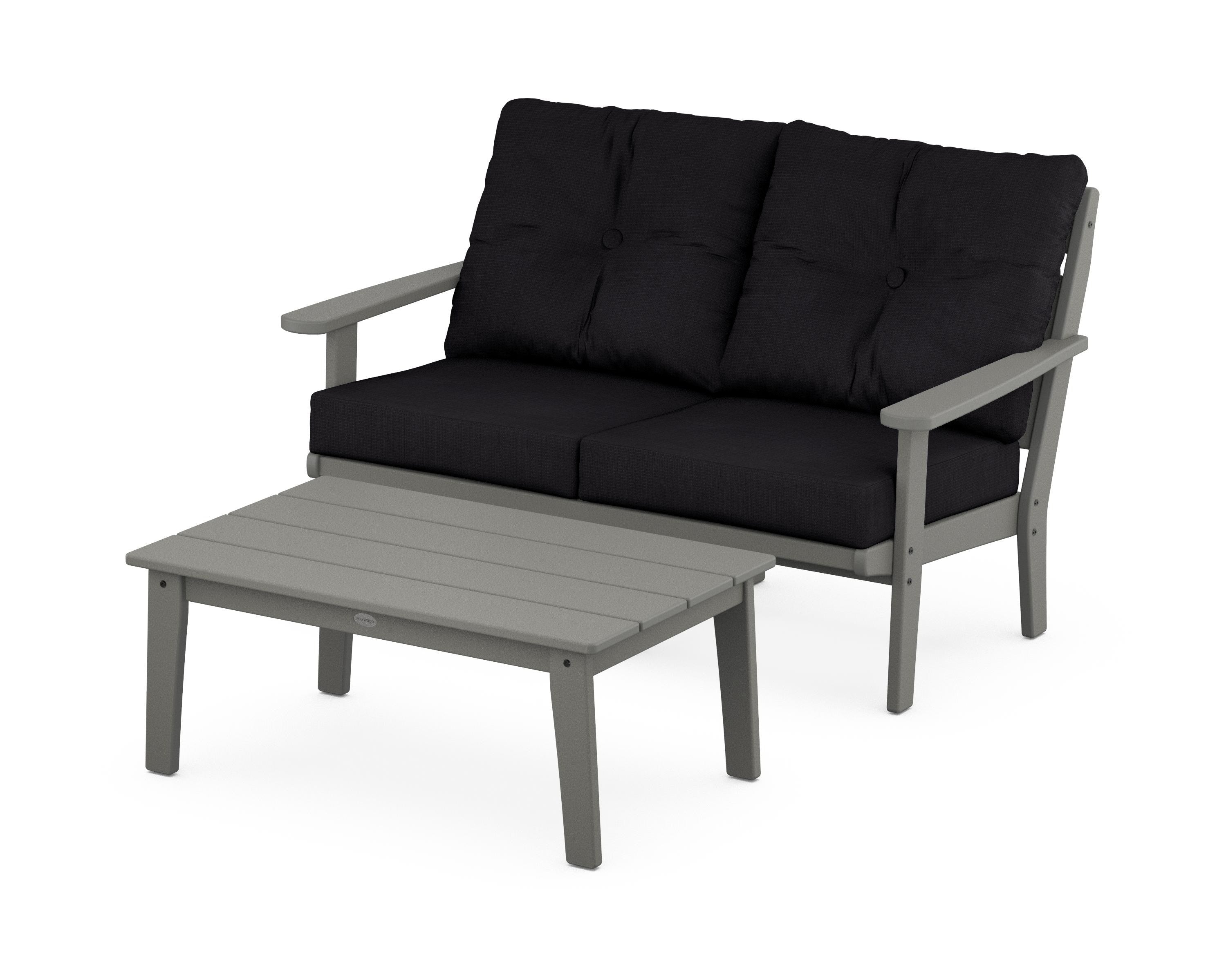POLYWOOD® Lakeside 2-Piece Lounge Loveseat Set in Slate Grey / Midnight Linen