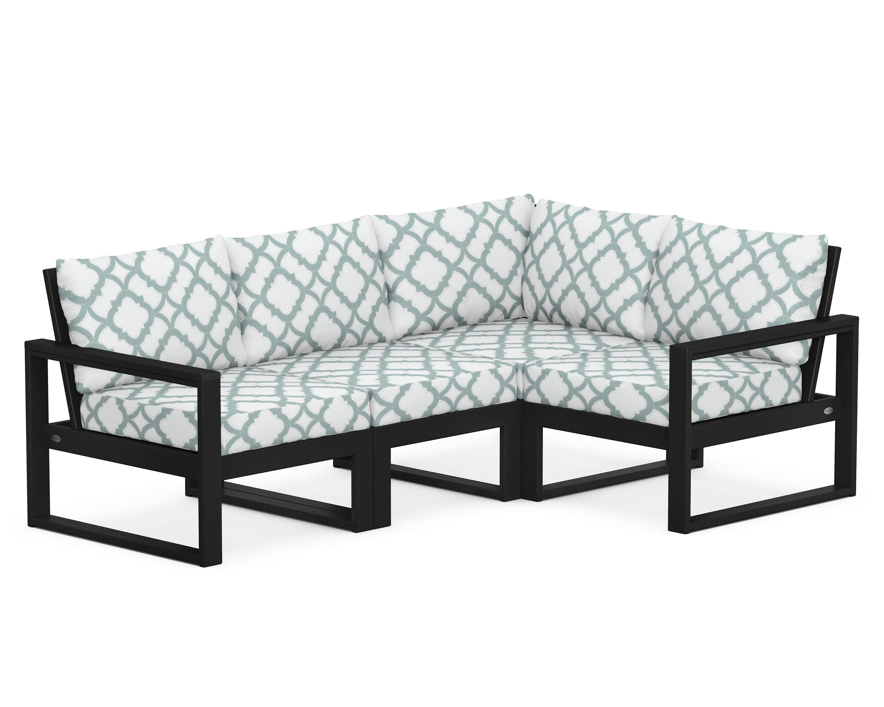 POLYWOOD® EDGE 4-Piece Modular Deep Seating Set in Black / Trellis Glacier Spa