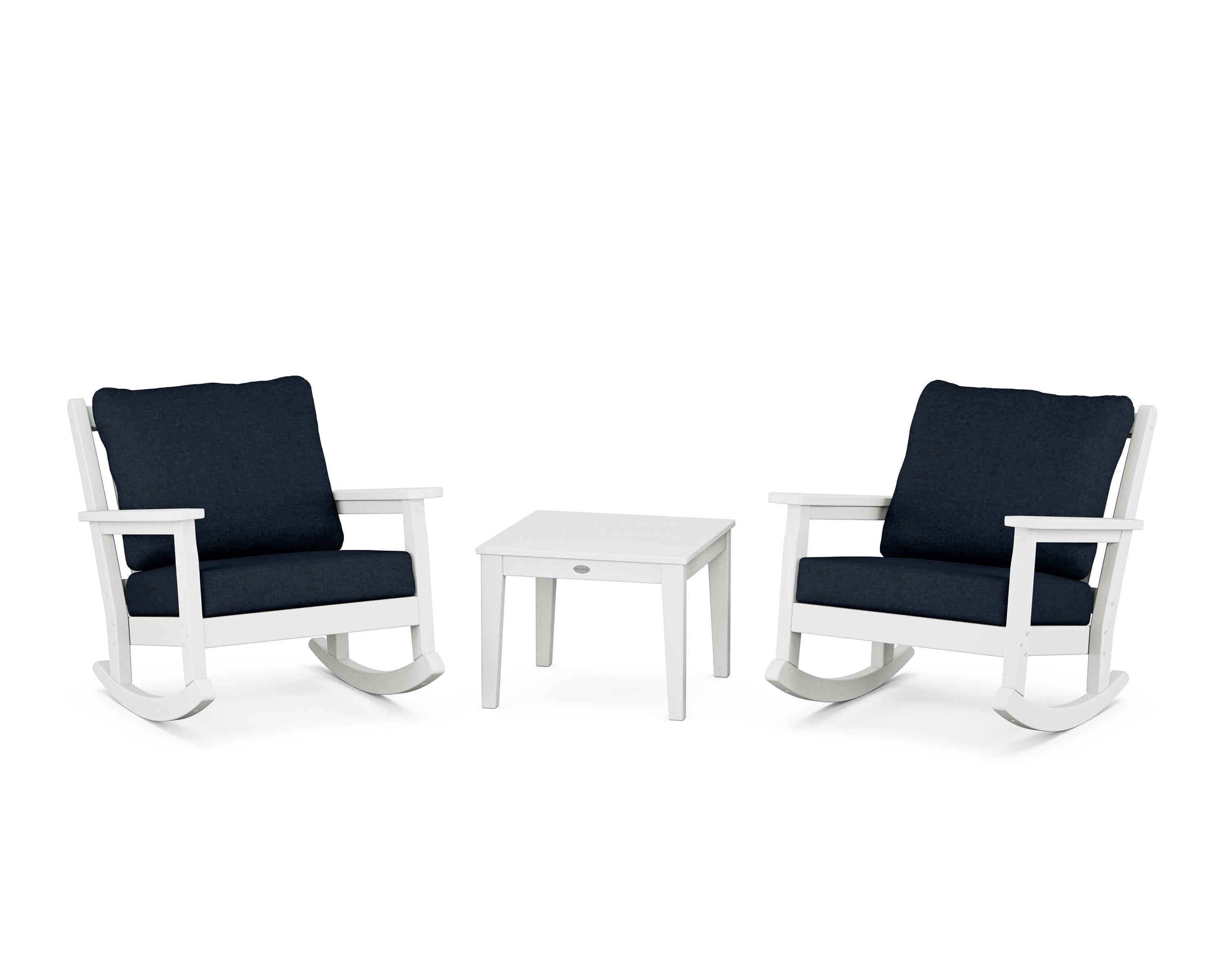 POLYWOOD® Chippendale 3-Piece Deep Seating Rocker Set in White / Marine Indigo