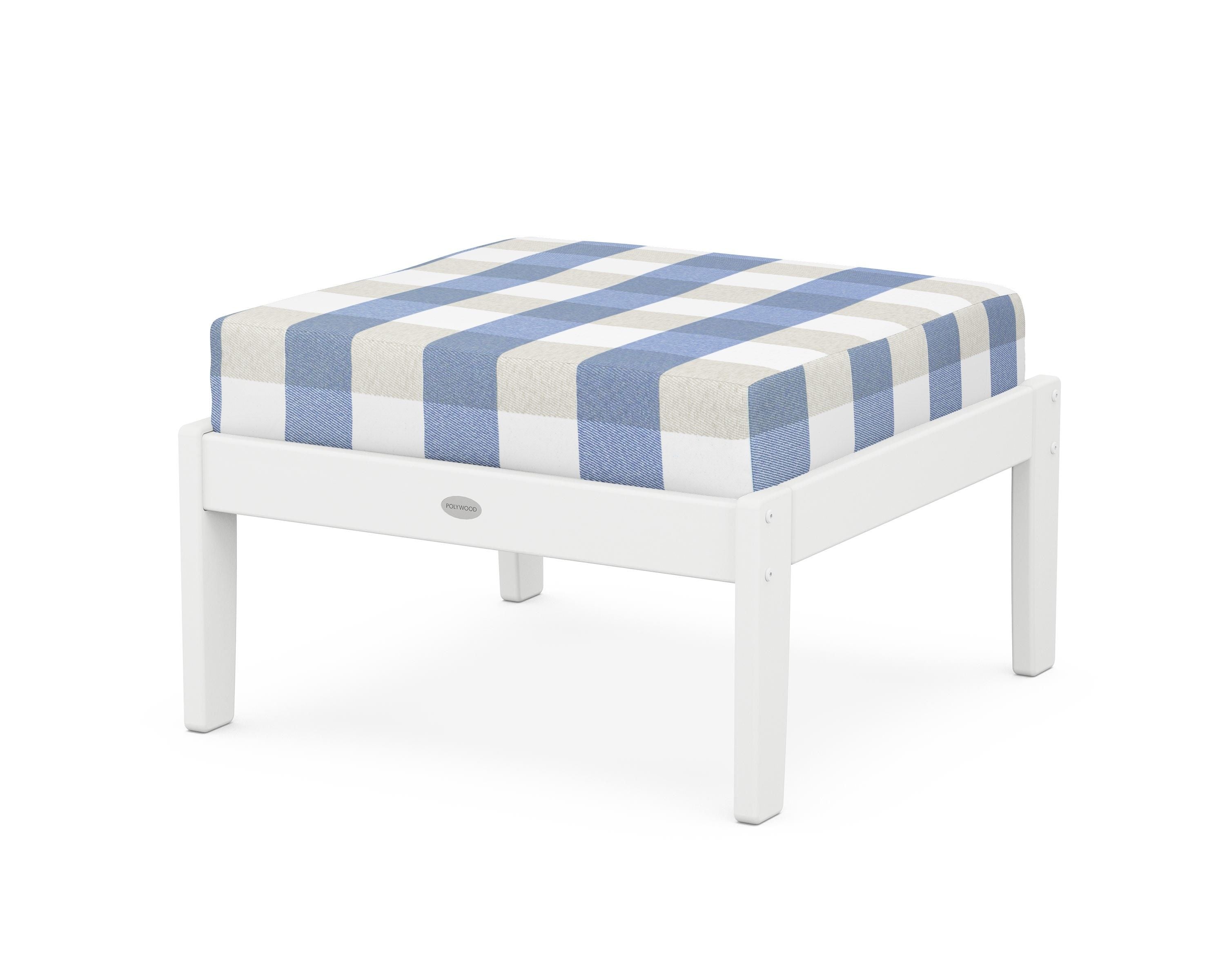POLYWOOD® Braxton Deep Seating Ottoman in White / Buffalo Plaid Sky Blue