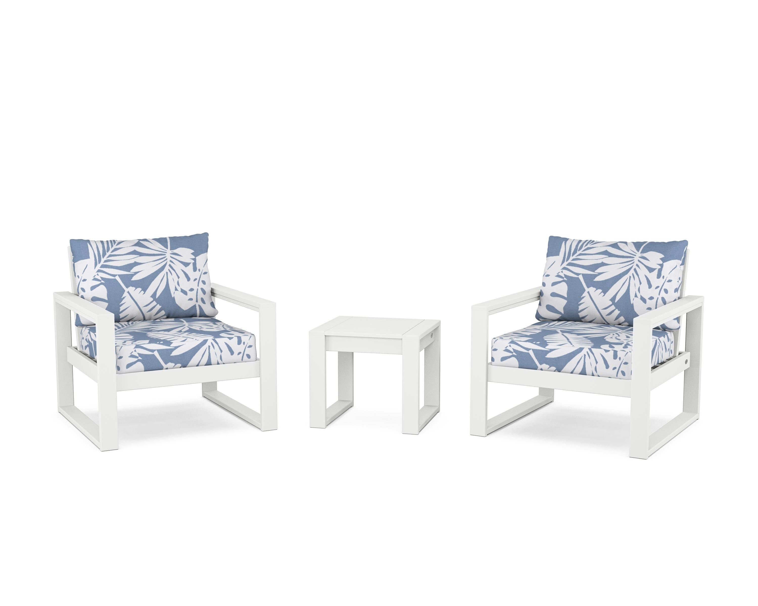 POLYWOOD® EDGE Sectional 3-Piece Deep Seating Set in White / Leaf Sky Blue