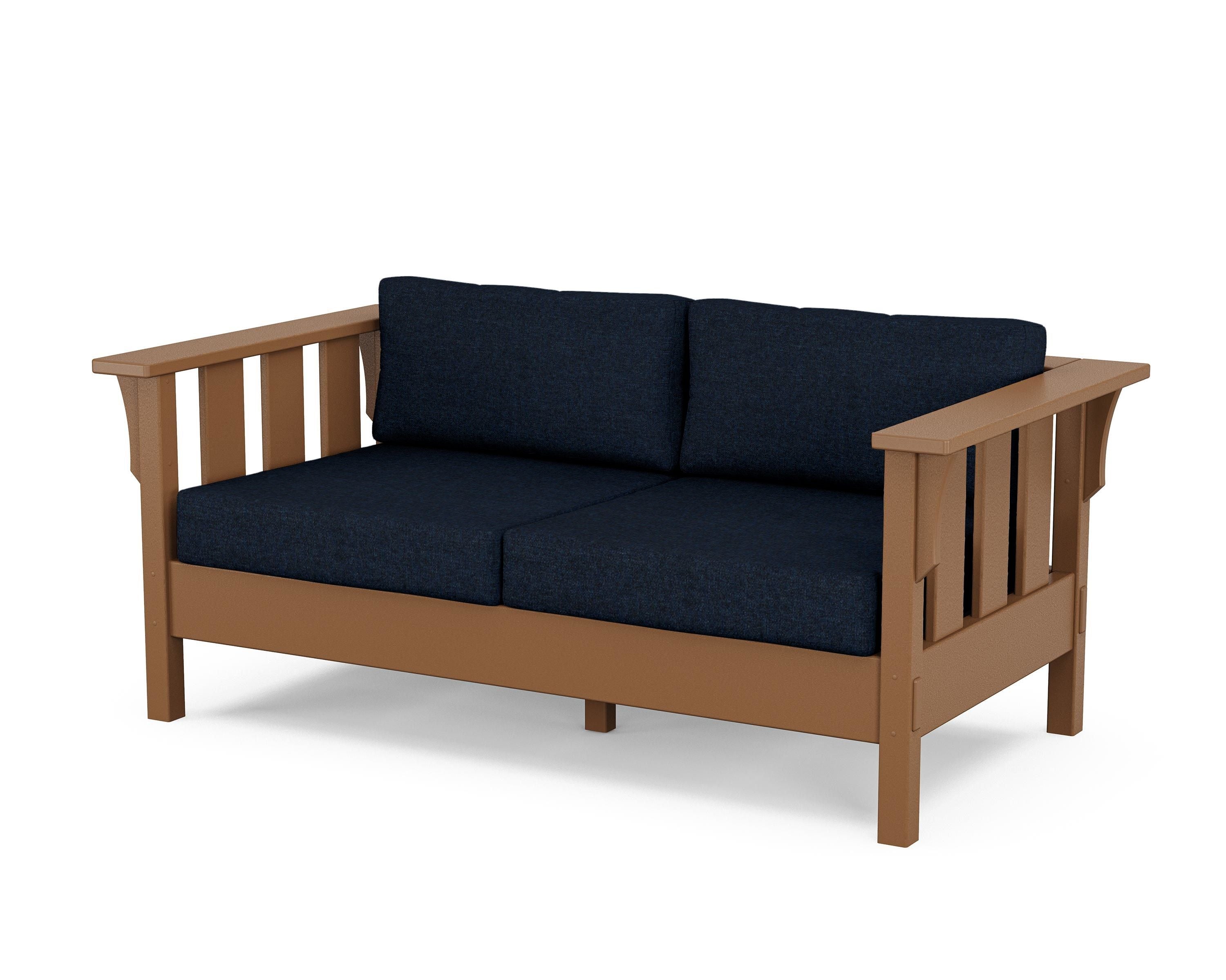 Martha Stewart by POLYWOOD® Acadia Deep Seating Loveseat in Teak / Marine Indigo